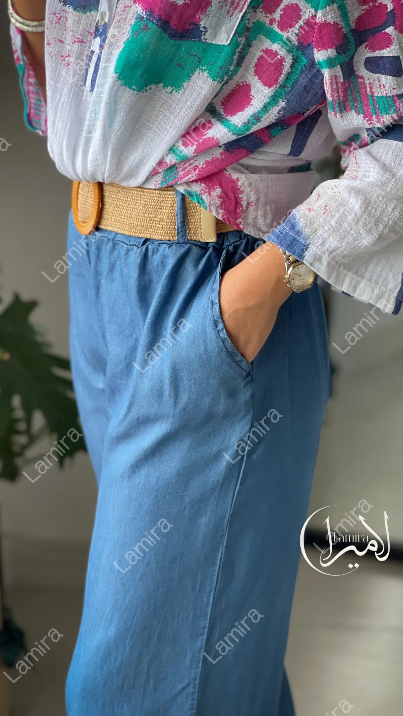 شلوار جین کاغذی ایتالیایی کمربنددار