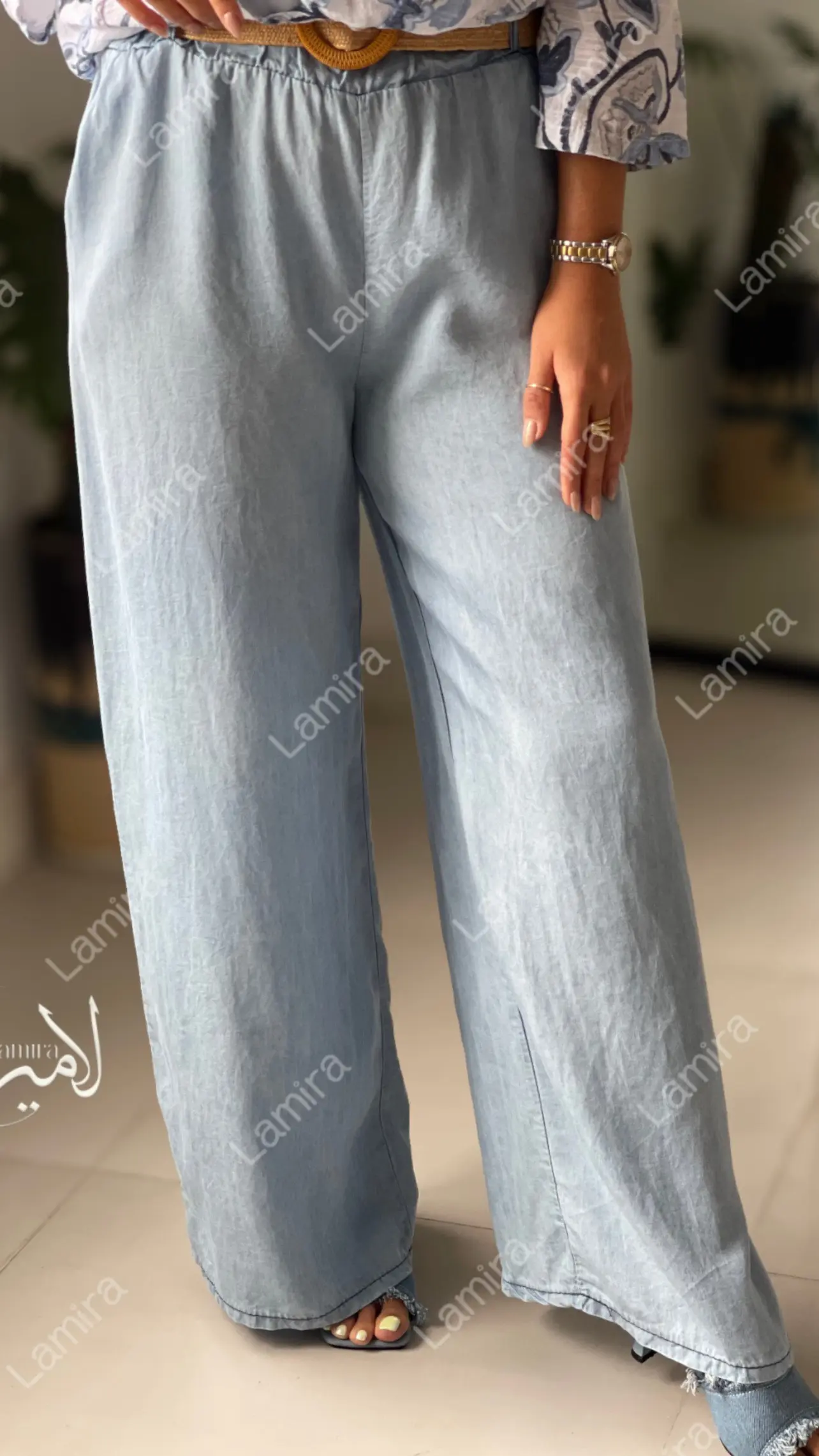 شلوار جین کاغذی ایتالیایی کمربنددار