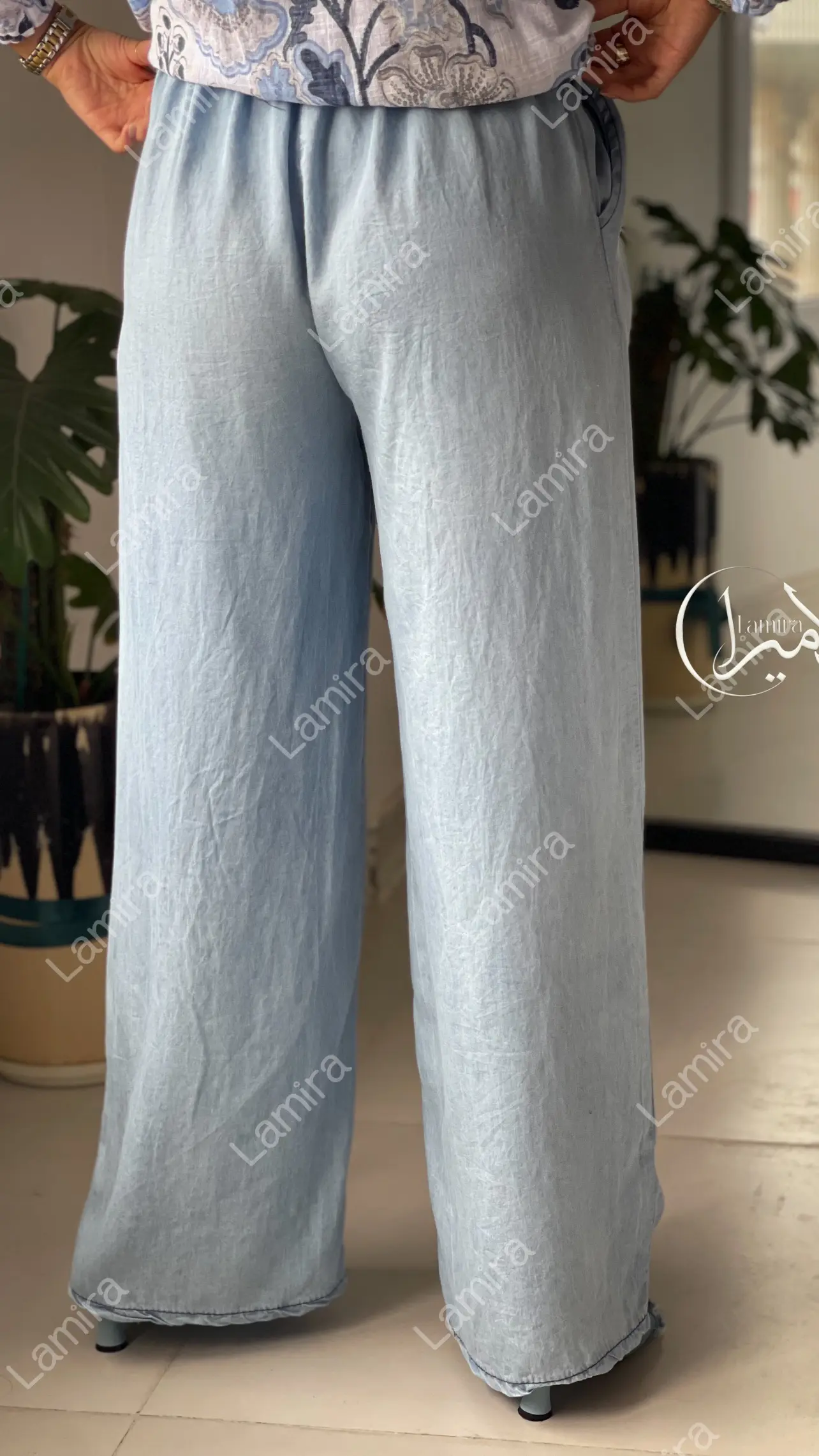 شلوار جین کاغذی ایتالیایی کمربنددار