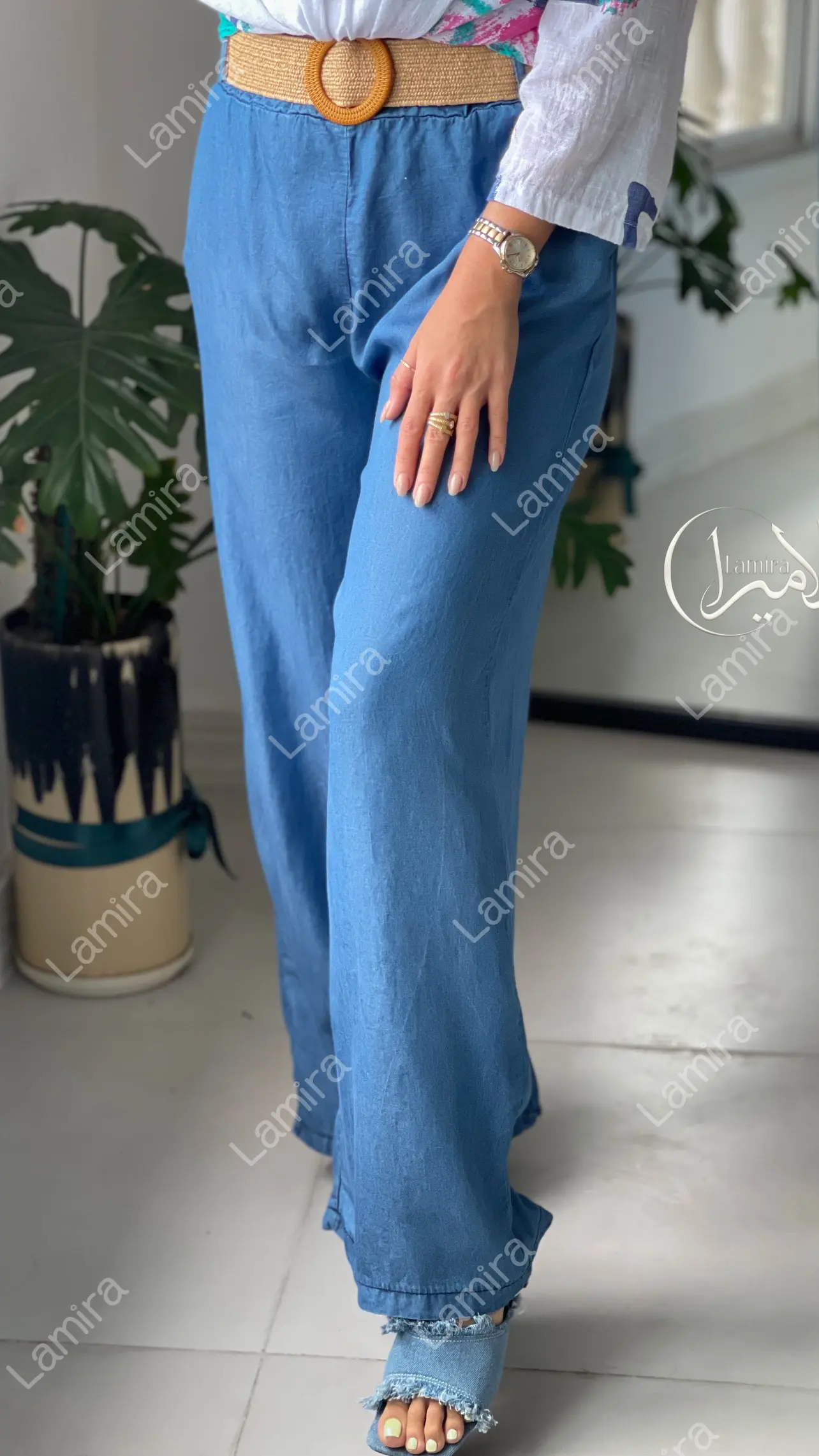 شلوار جین کاغذی ایتالیایی کمربنددار