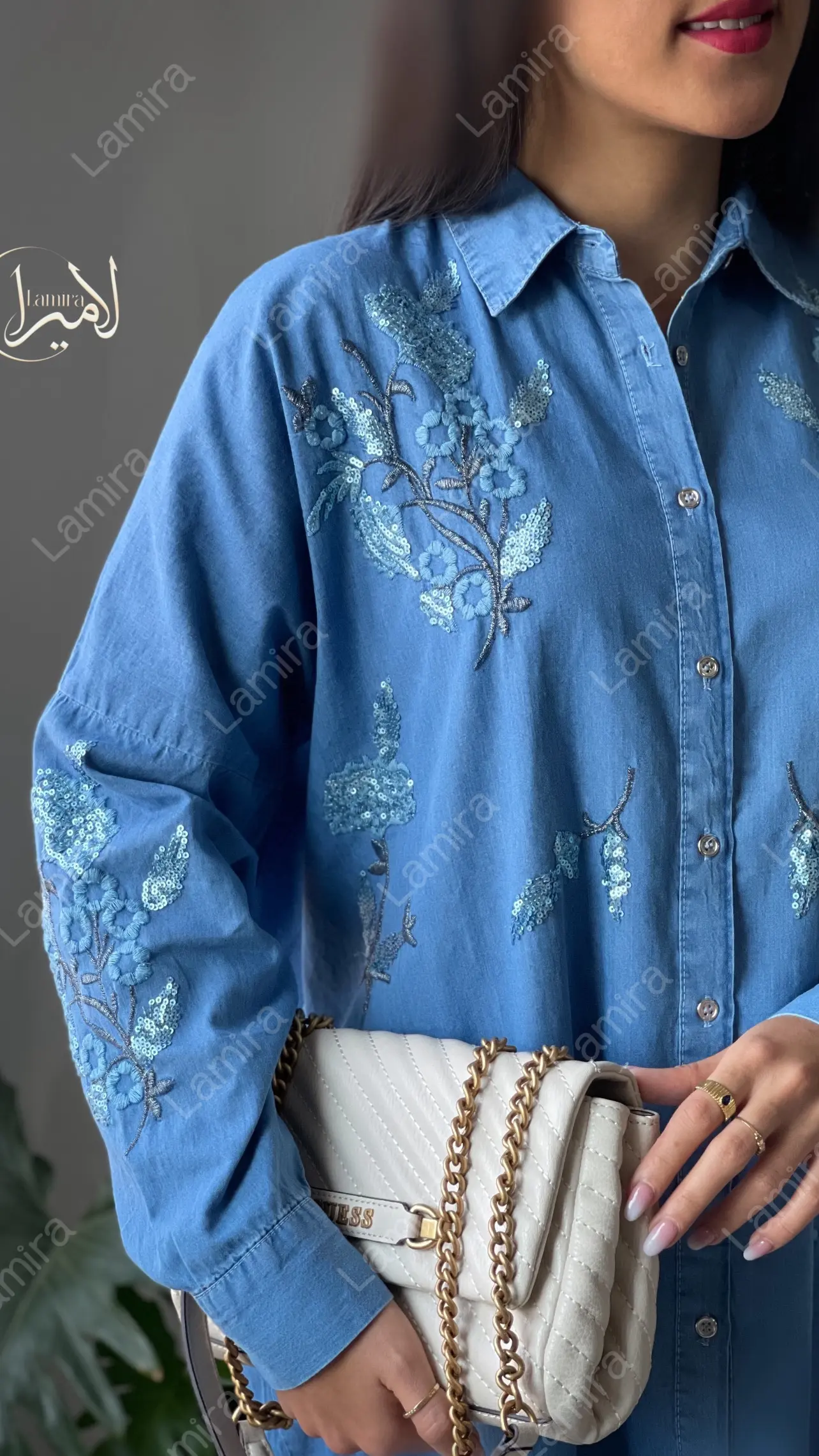 شومیز مانتویی مجلسی جین طرح گل