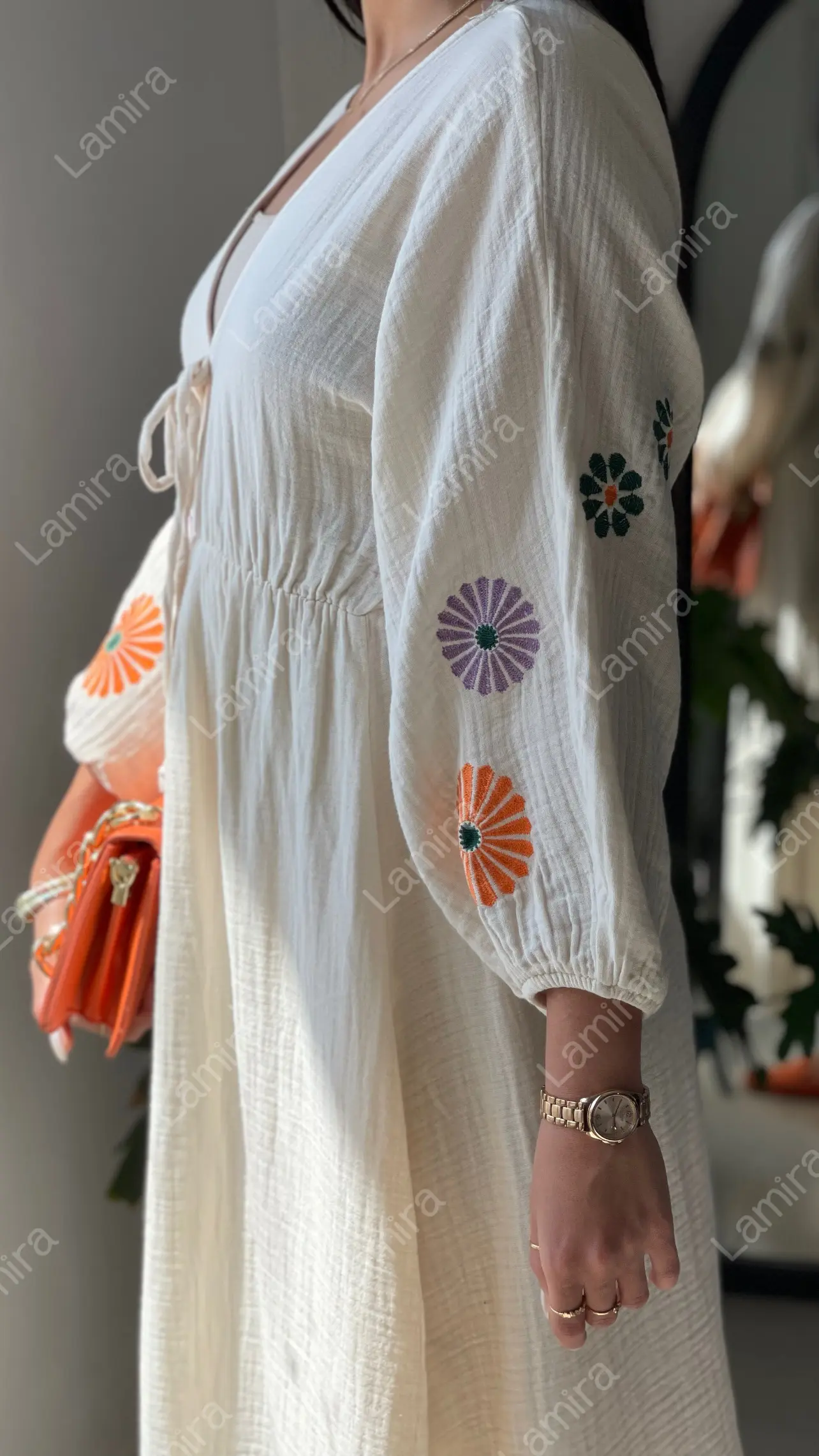 پیراهن موسلین ترک پنبه ای گلدوزی