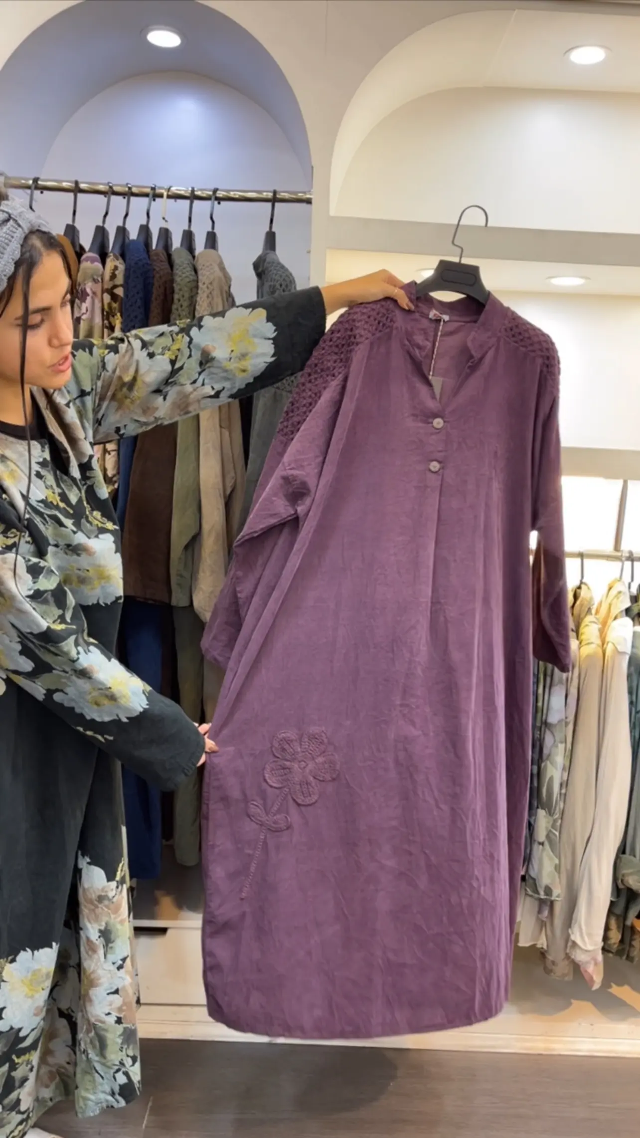 پیراهن مخمل کبریتی ایتالیایی پاییزه طرح تک گل