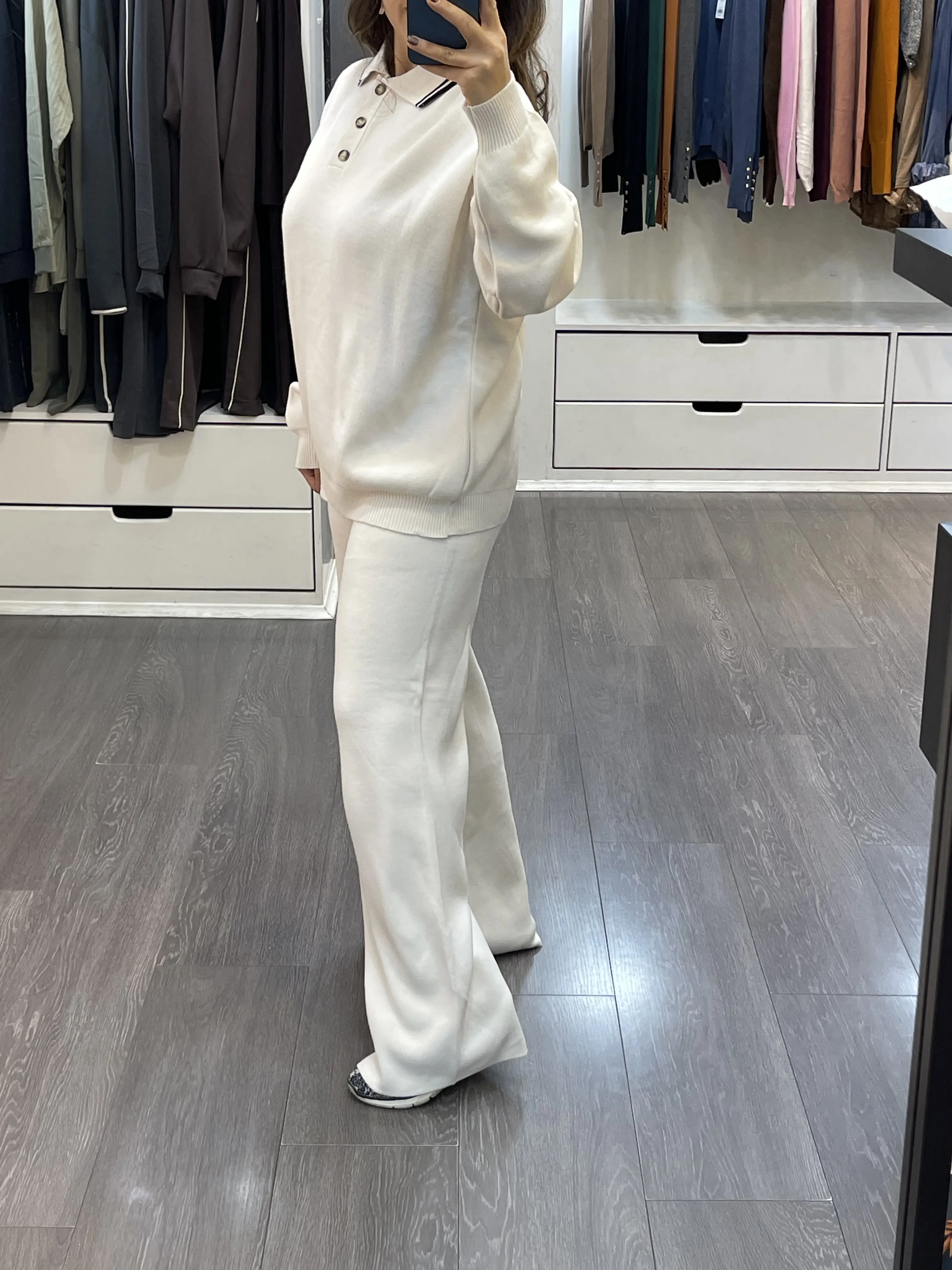 ست بافت ترک یقه دار سه دکمه