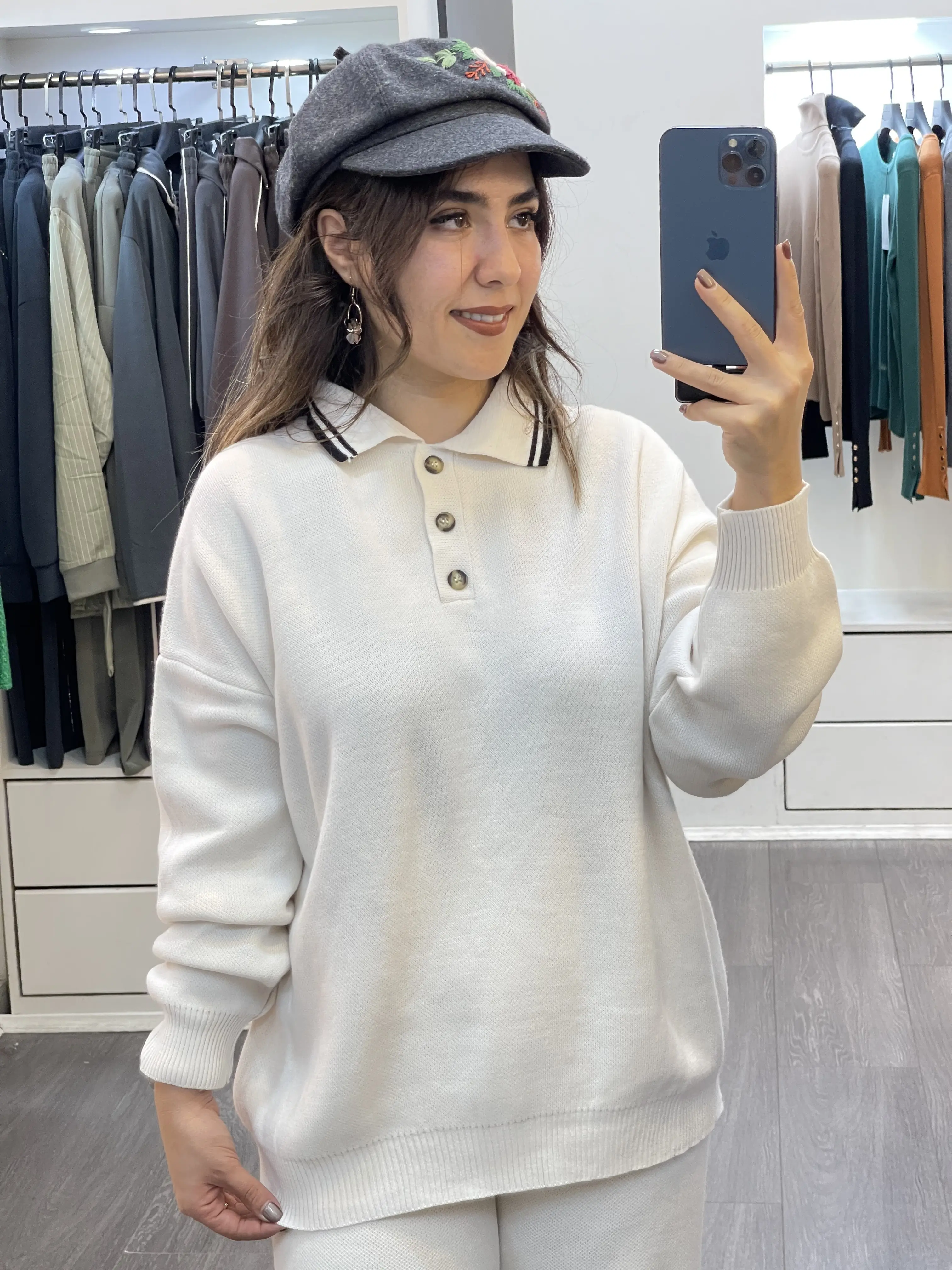 ست بافت ترک یقه دار سه دکمه