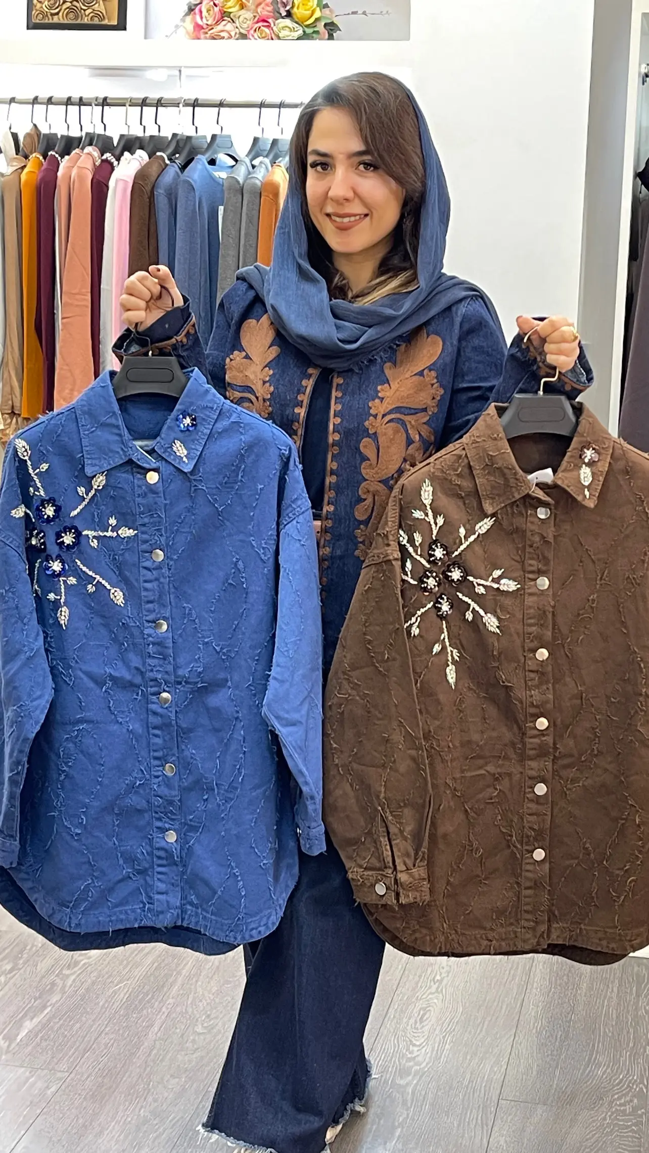 ست جین طرح دار گل برجسته