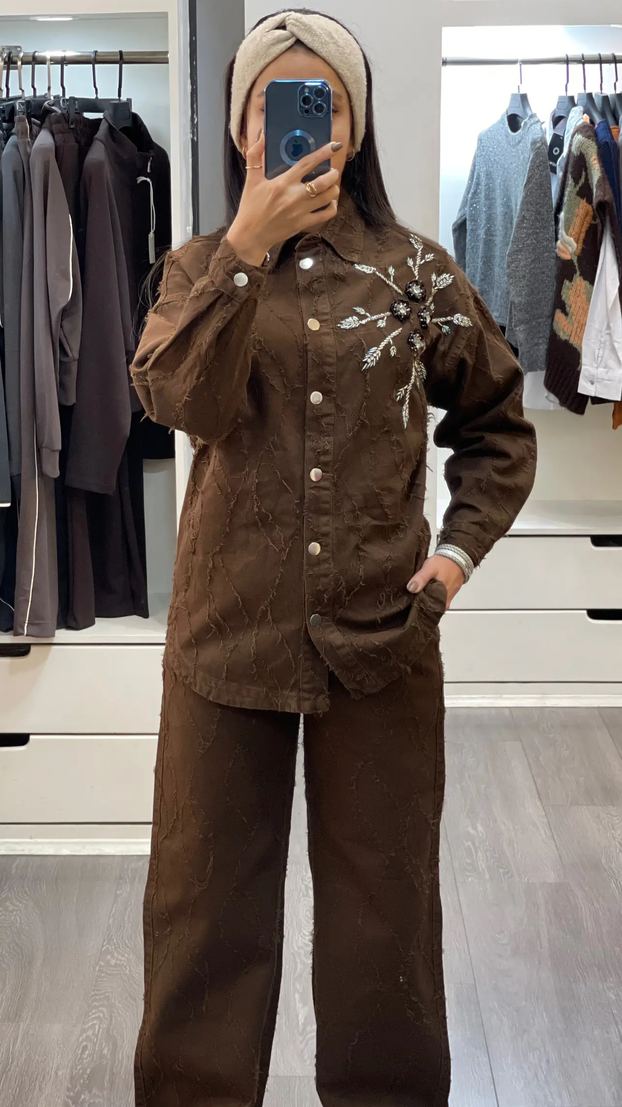 ست جین طرح دار گل برجسته