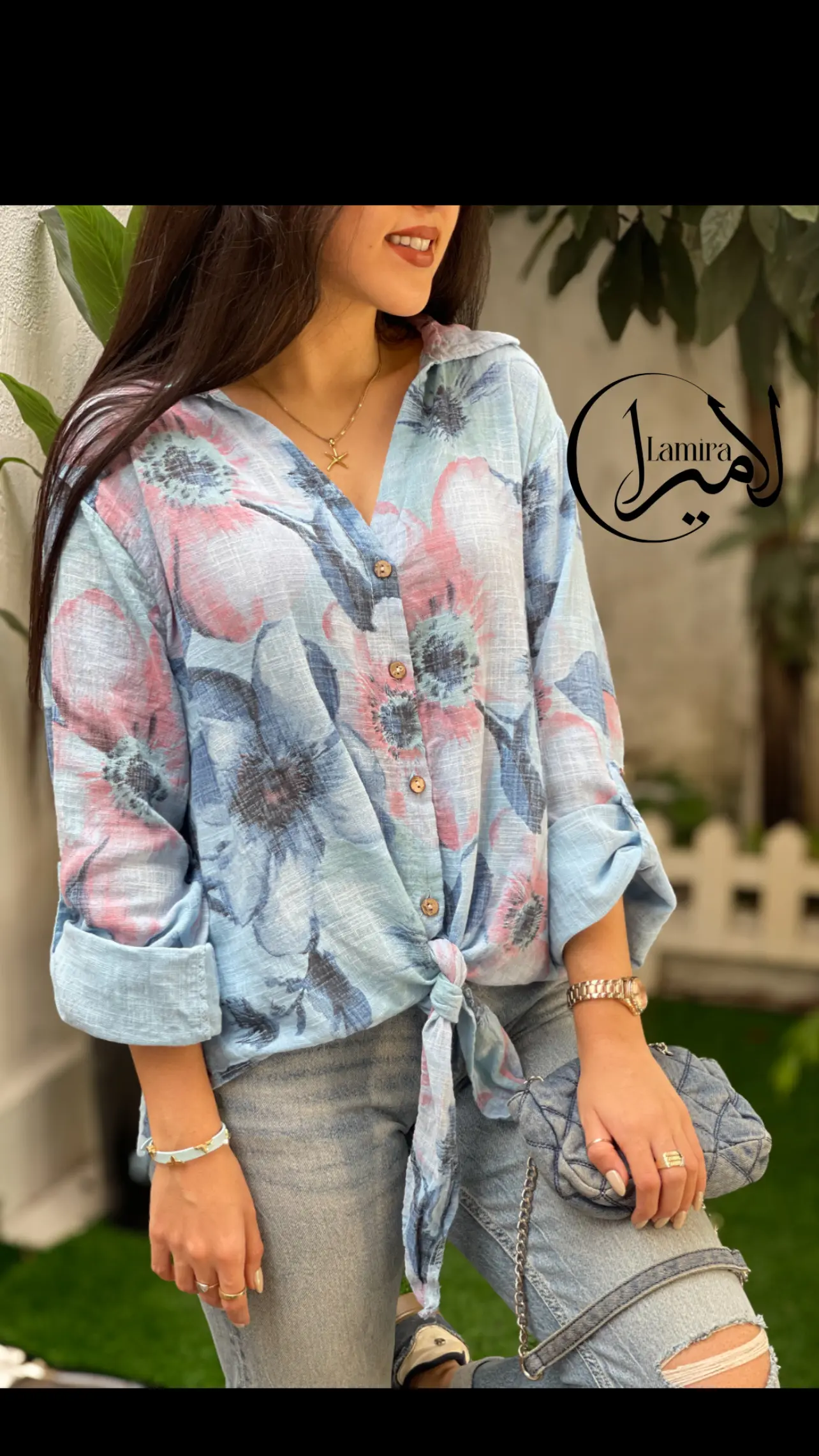 شومیز لینن ایتالیایی گره ای طرح مرجان