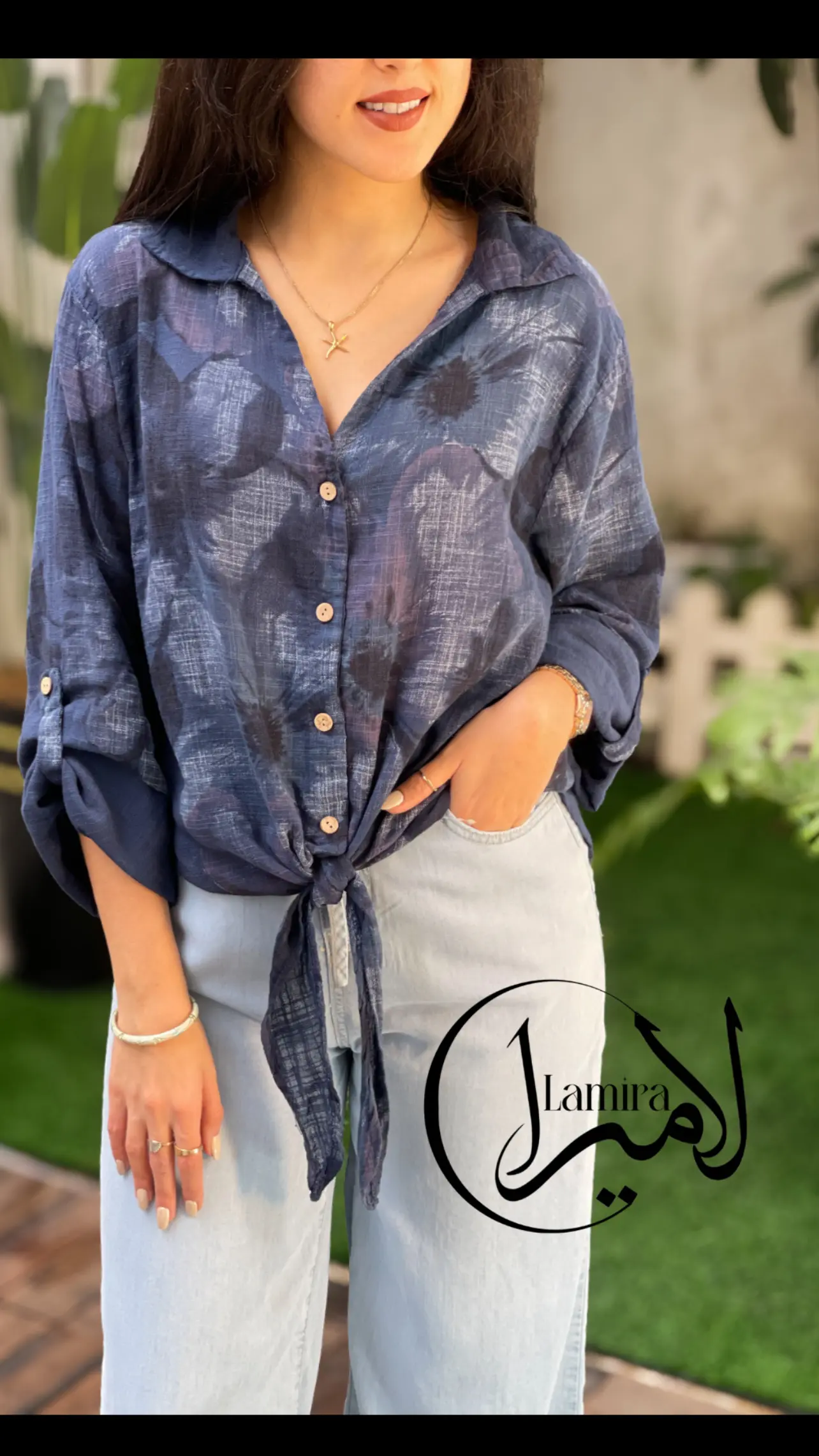 شومیز لینن ایتالیایی گره ای طرح مرجان