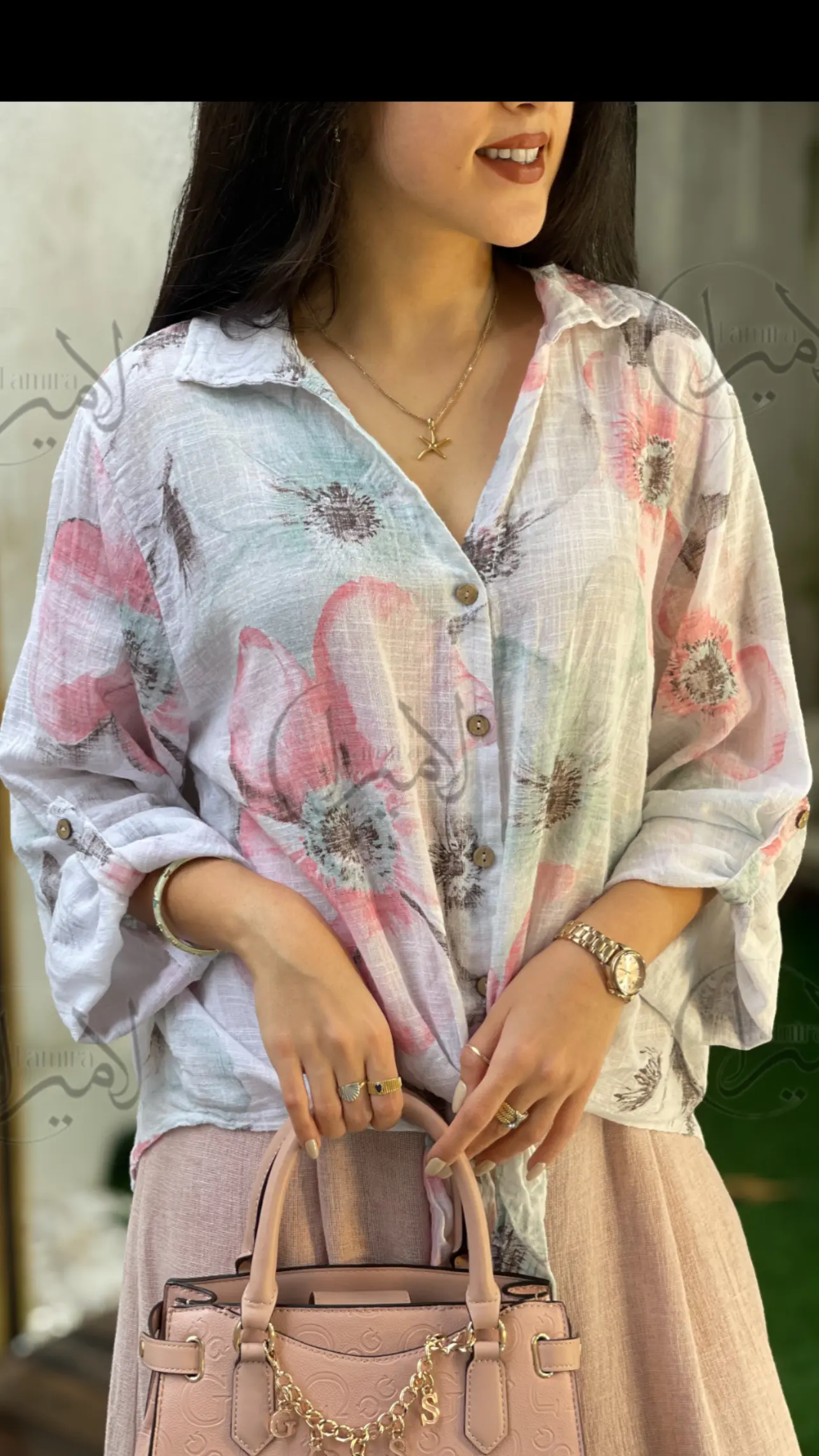 شومیز لینن ایتالیایی گره ای طرح مرجان