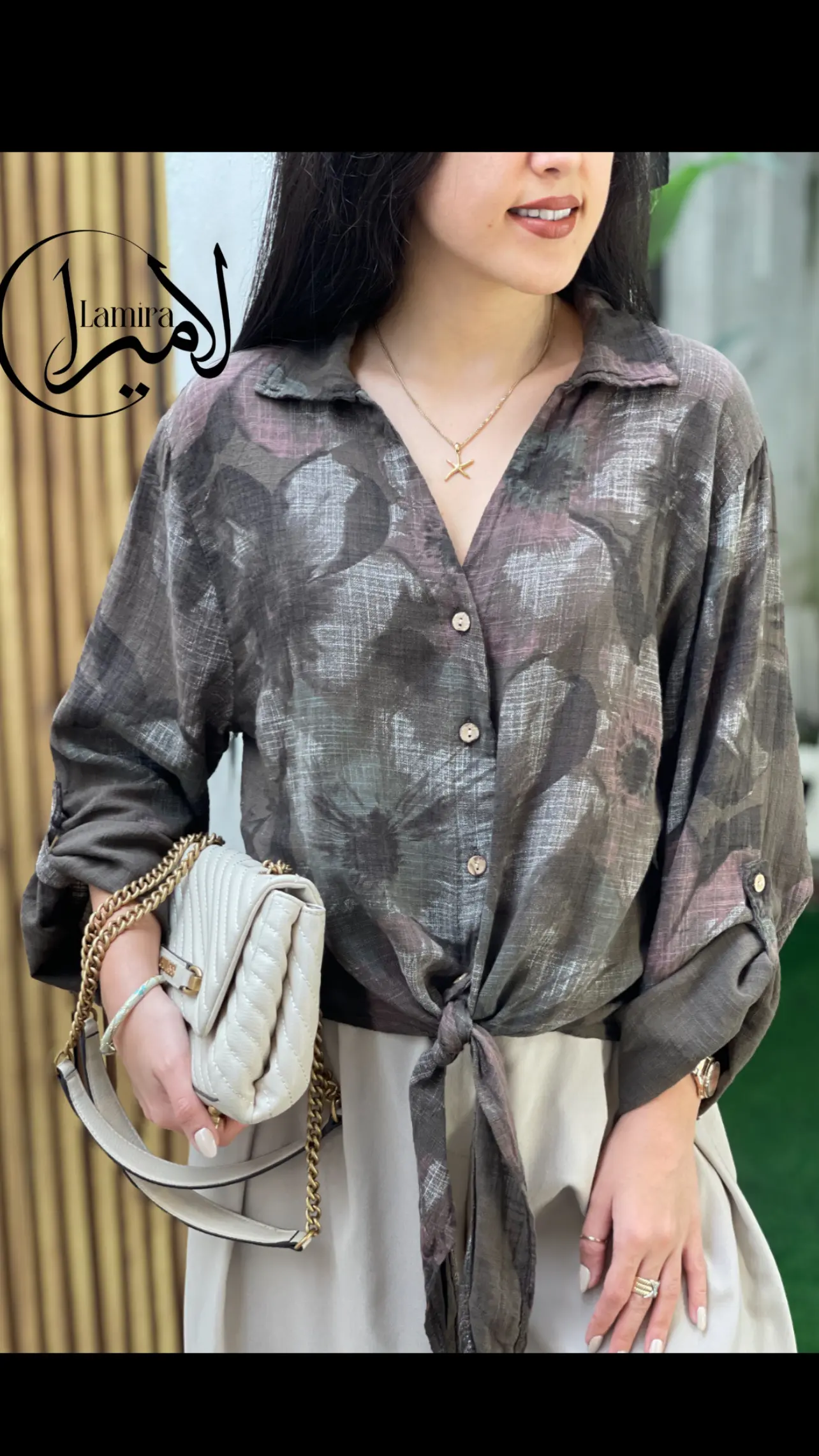 شومیز لینن ایتالیایی گره ای طرح مرجان