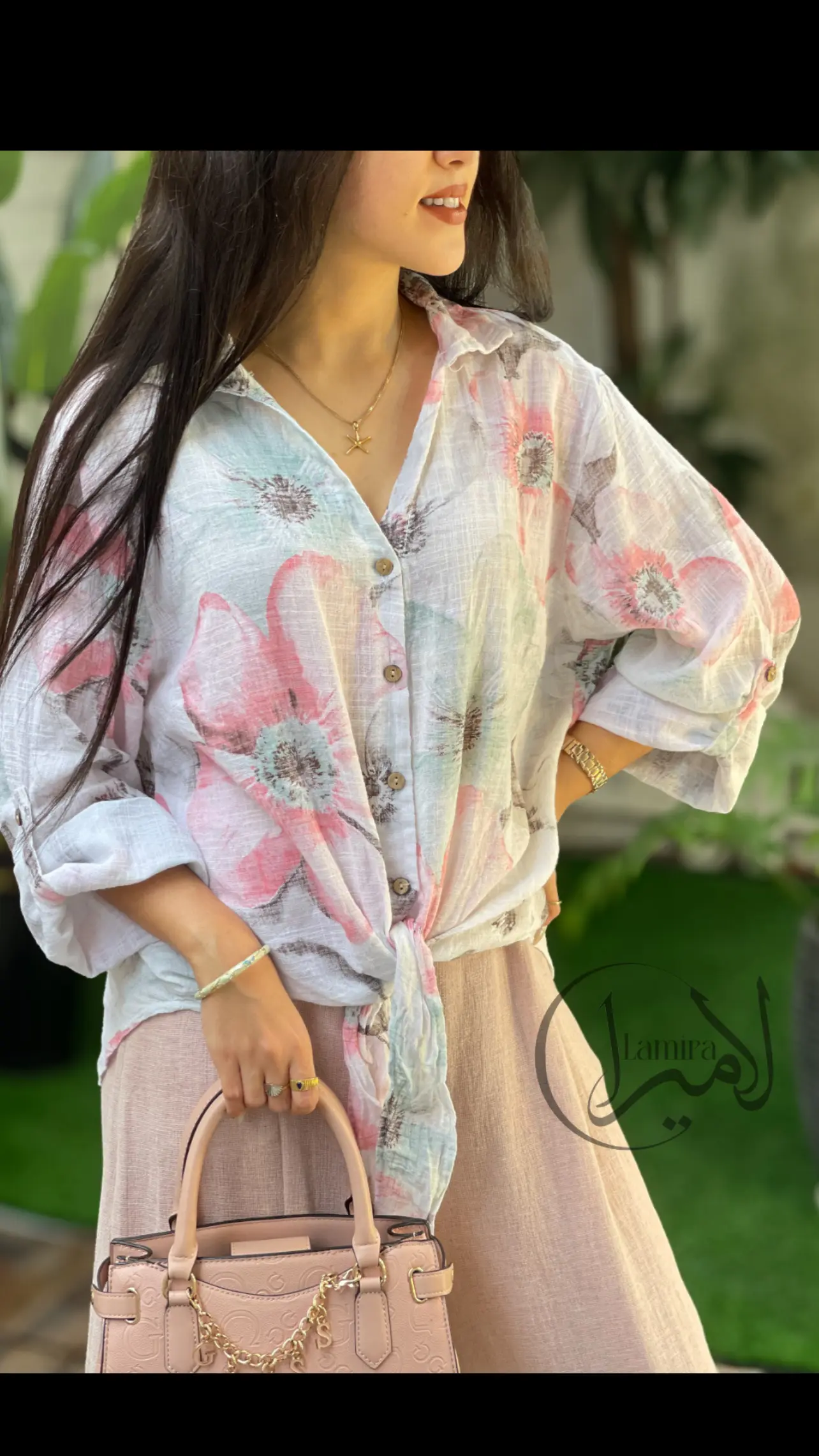شومیز لینن ایتالیایی گره ای طرح مرجان