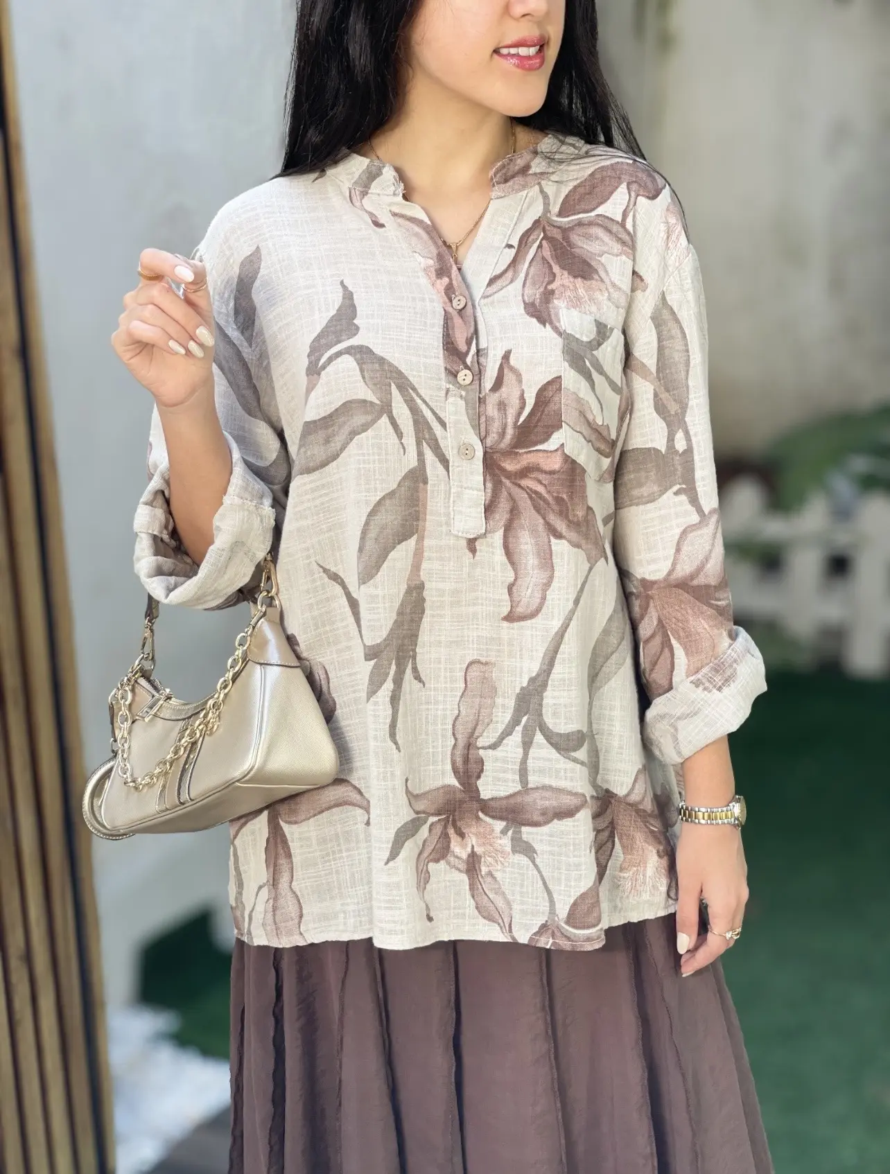 شومیز لینن ایتالیایی سه دکمه طرح آوریل