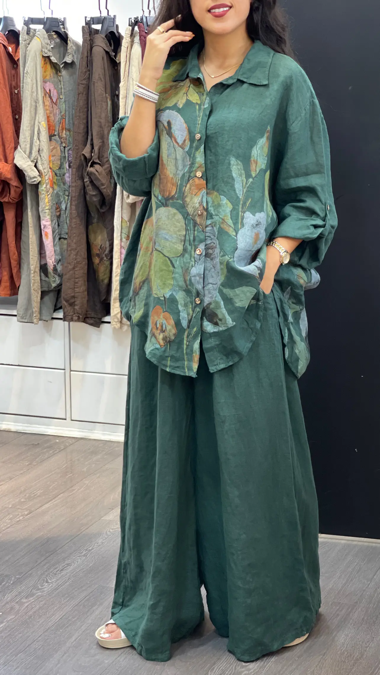 ست تونیک و شلوار گرم بالای ایتالیایی طرح گلبهار