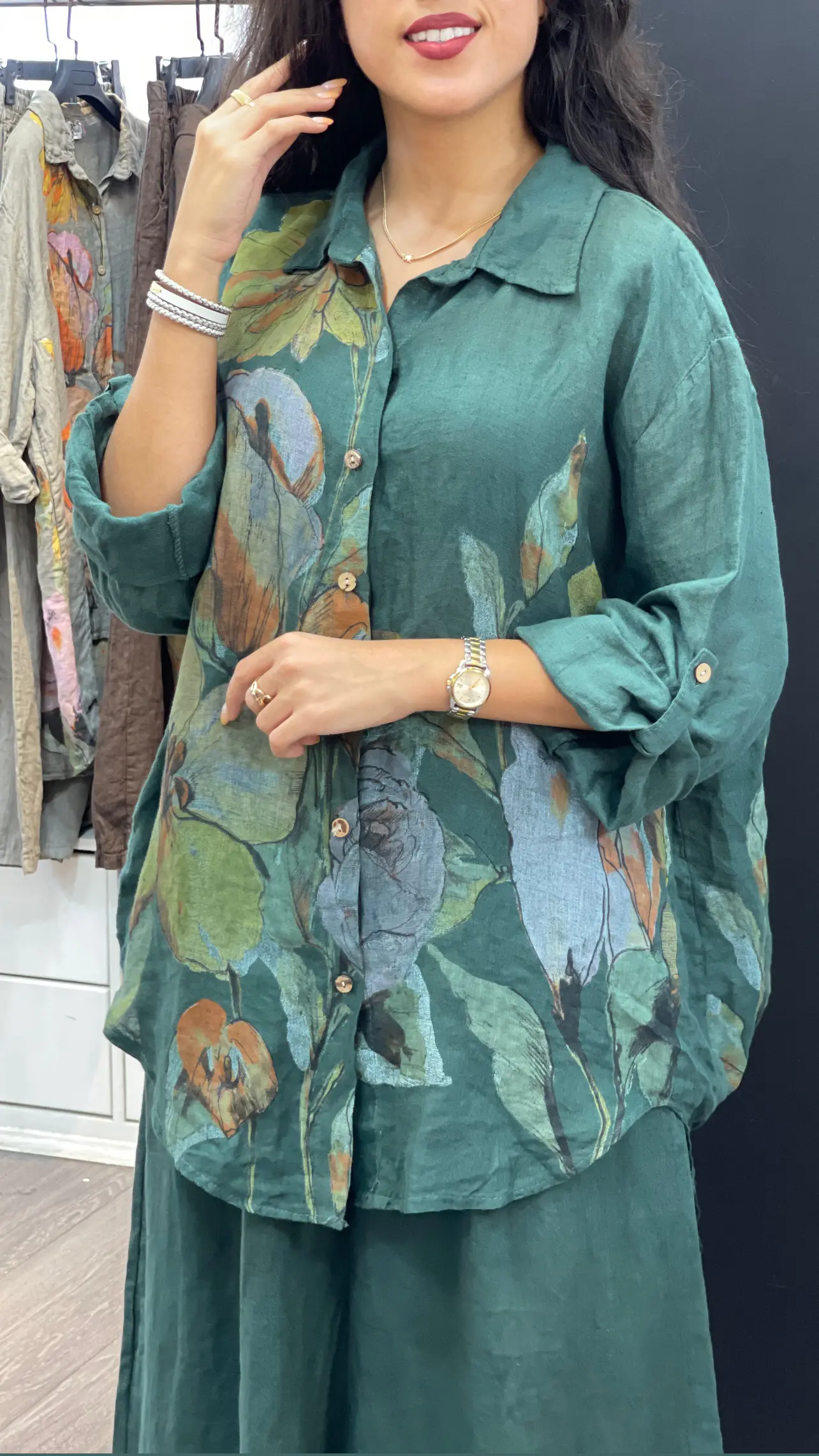 ست تونیک و شلوار گرم بالای ایتالیایی طرح گلبهار
