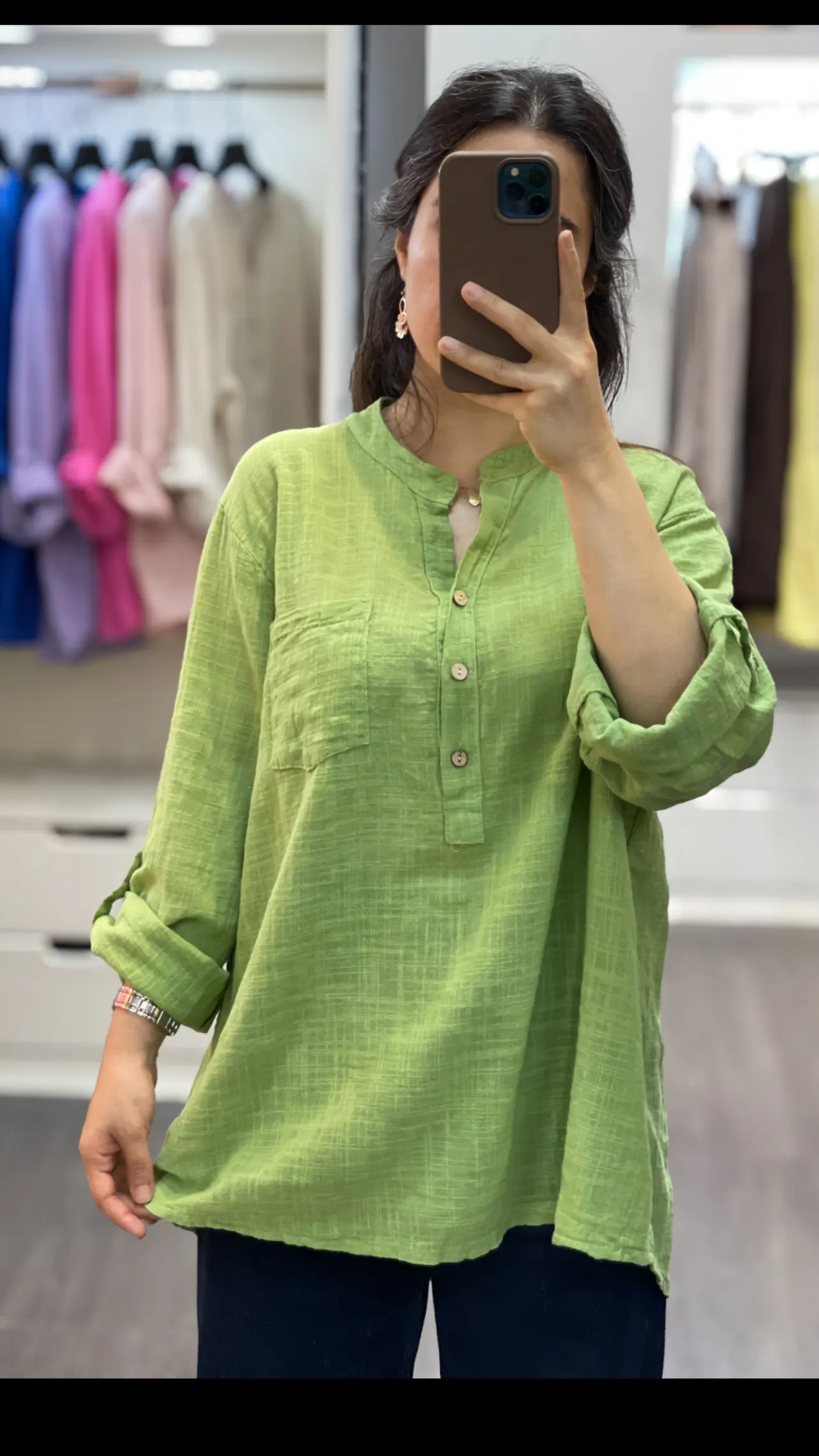شومیز لینن ایتالیایی سه دکمه ساده تک رنگ
