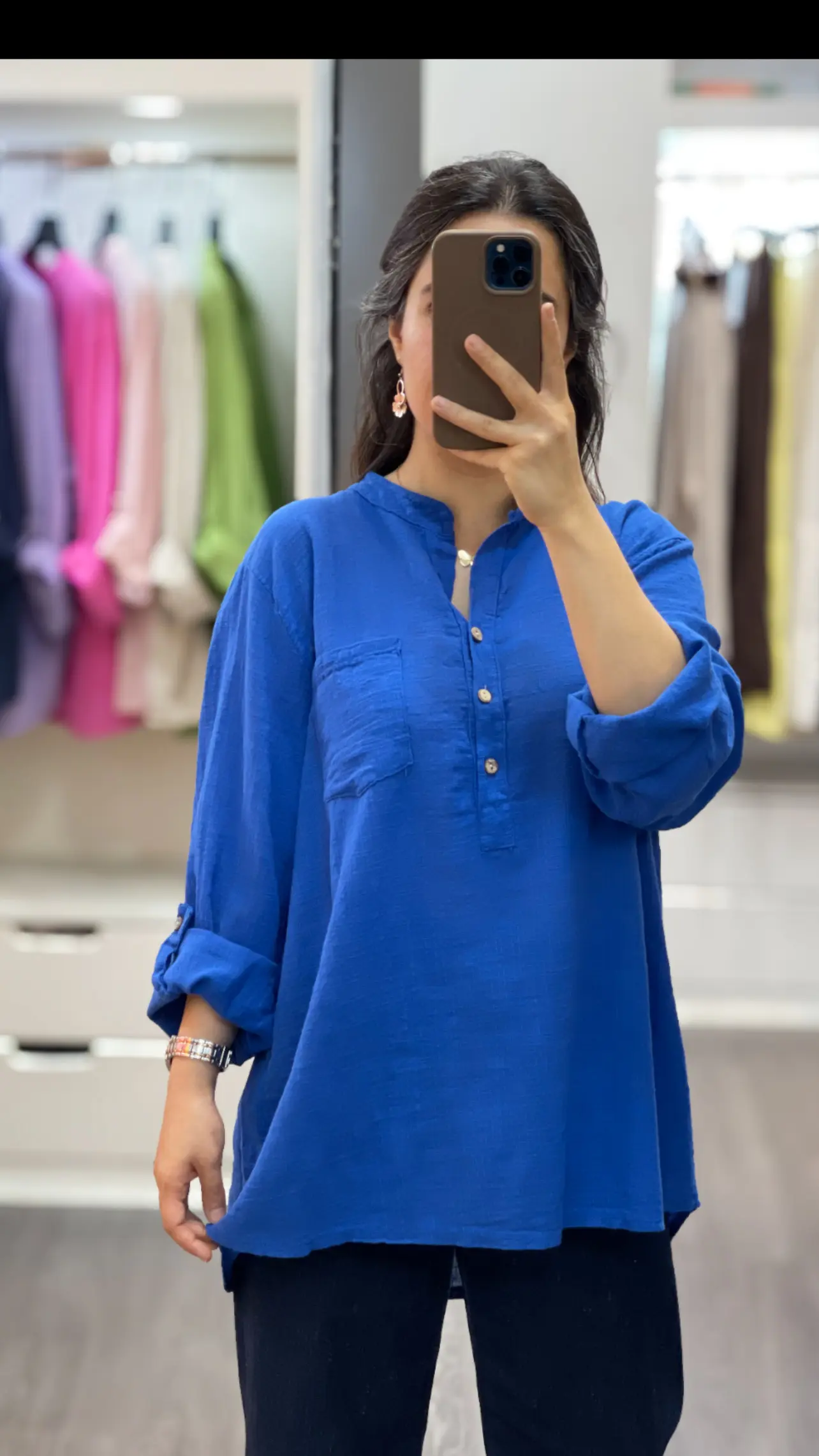 شومیز لینن ایتالیایی سه دکمه ساده تک رنگ
