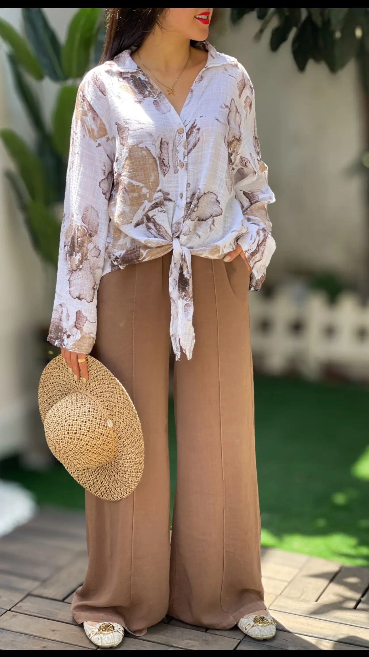 شومیز لینن ایتالیایی گره ای طرح موکا
