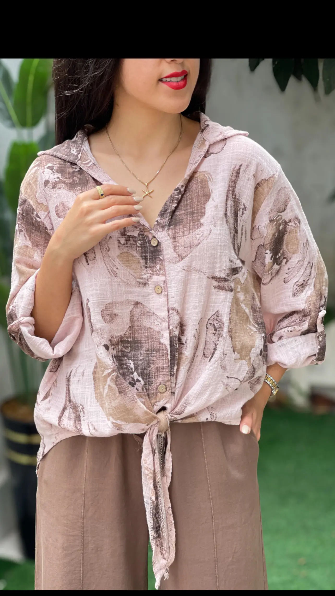 شومیز لینن ایتالیایی گره ای طرح موکا