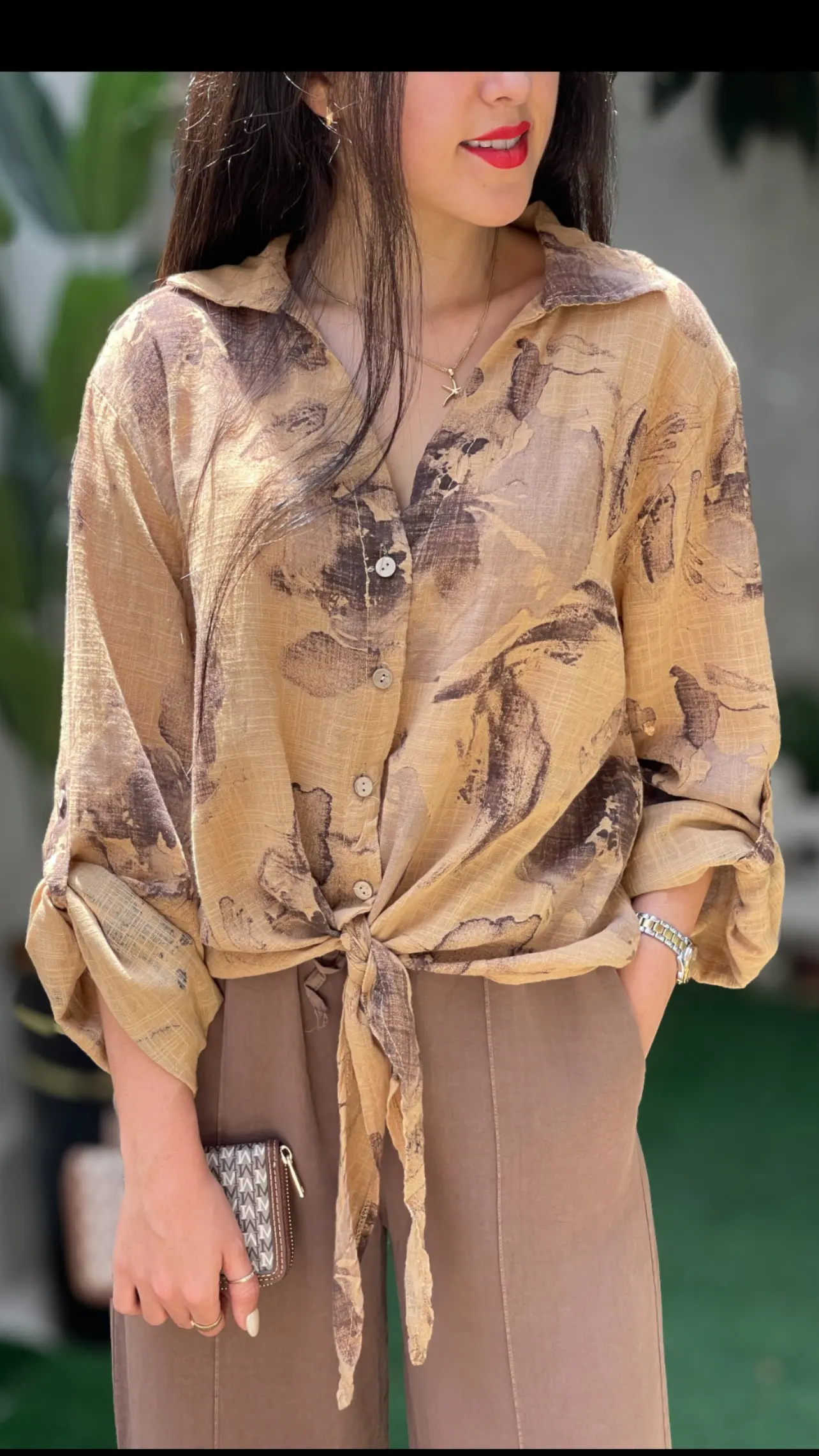 شومیز لینن ایتالیایی گره ای طرح موکا