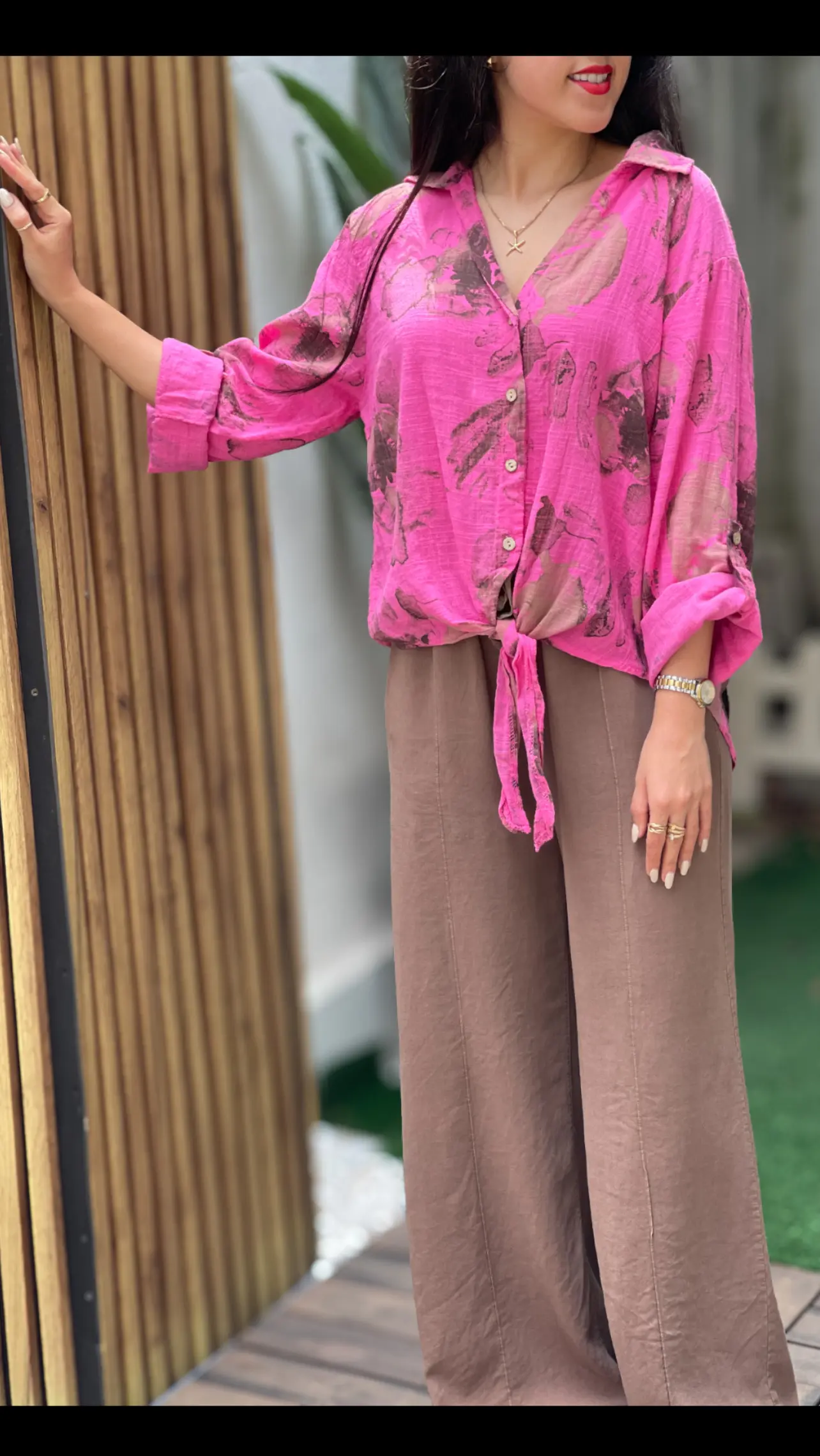 شومیز لینن ایتالیایی گره ای طرح موکا
