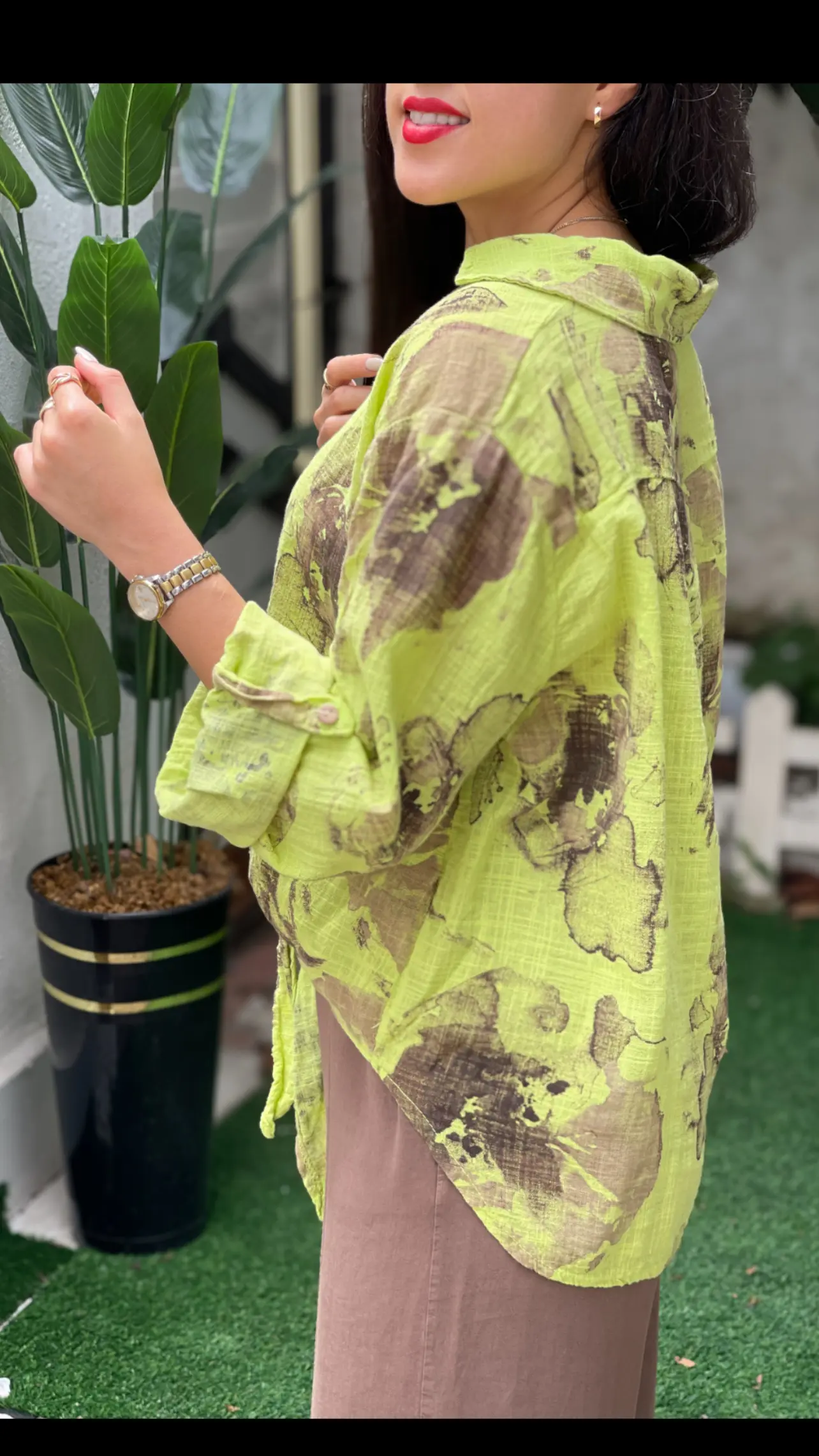 شومیز لینن ایتالیایی گره ای طرح موکا
