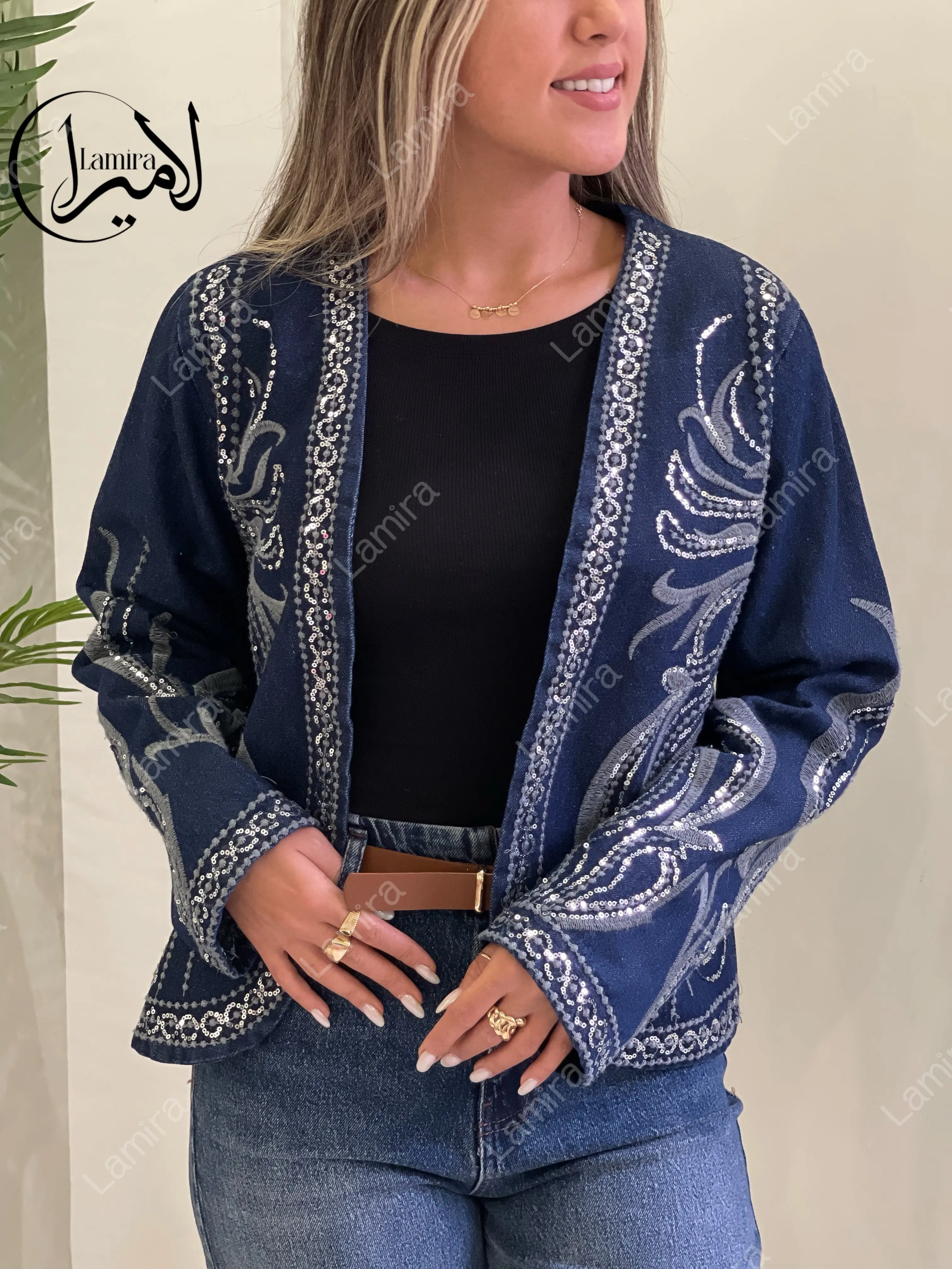 کت جین مجلسی کار شده گلدوزی پولک دوزی ترک