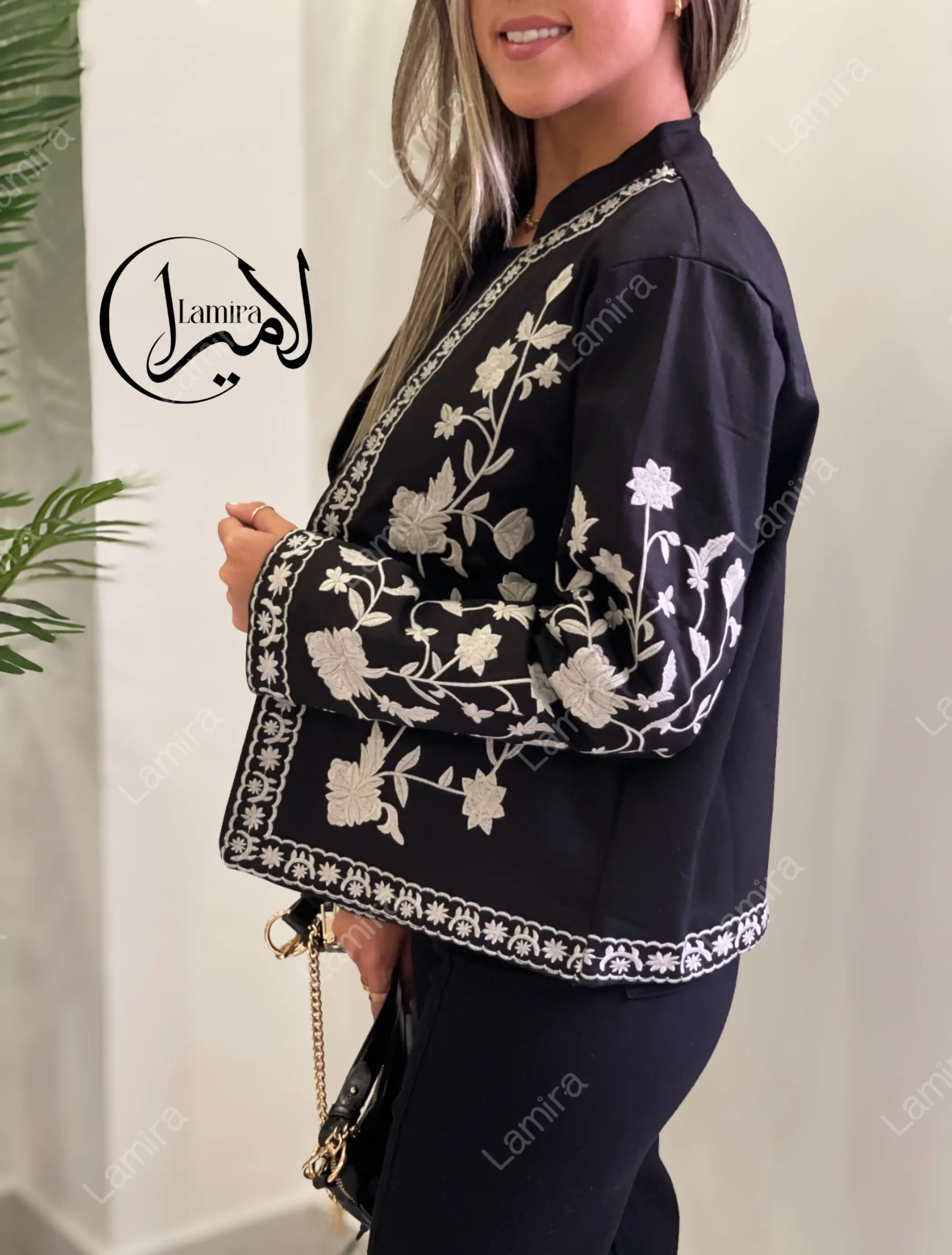 کت جین ضخیم تمام گلدوزی آستر دار مشکی پاییزه ترک