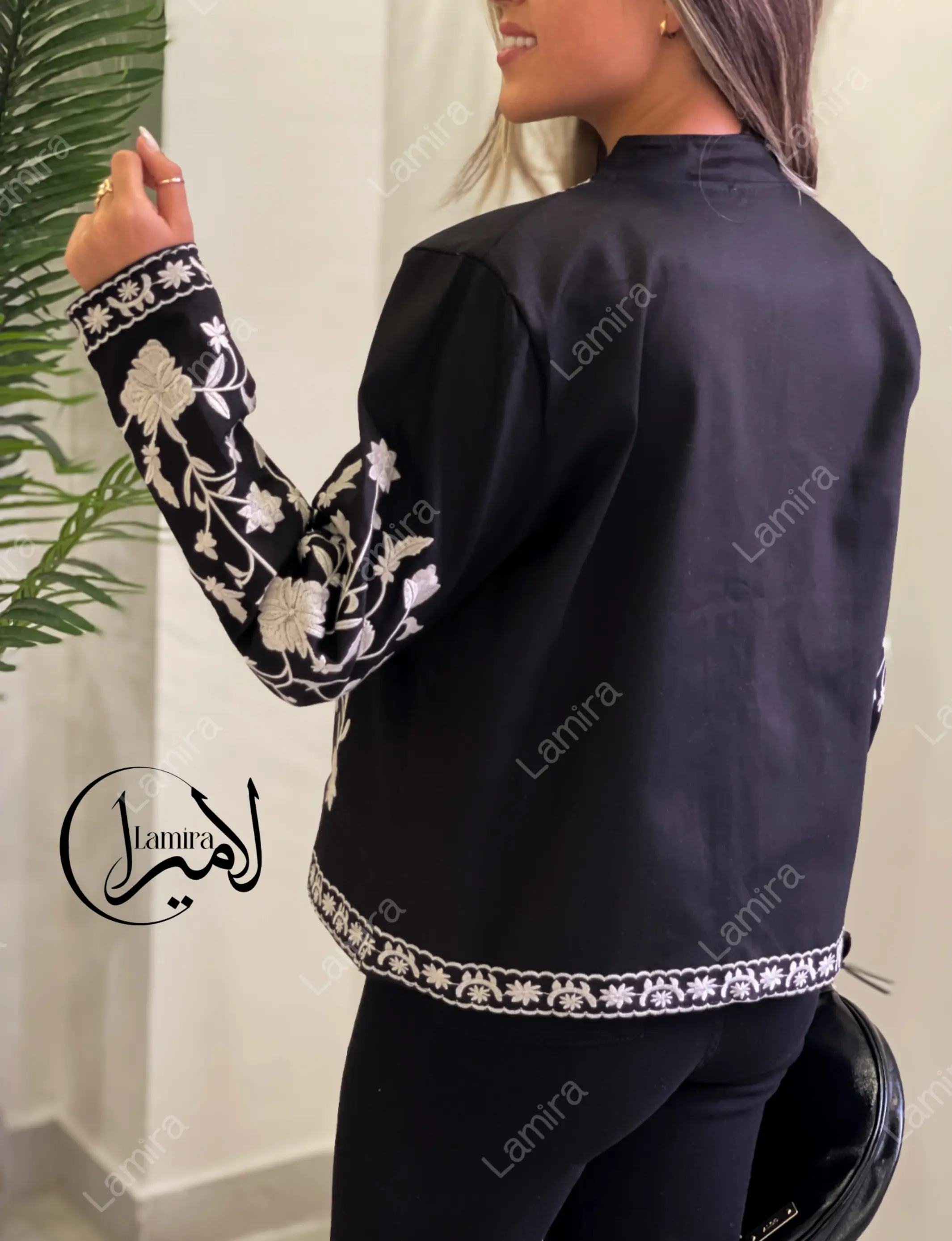 کت جین ضخیم تمام گلدوزی آستر دار مشکی پاییزه ترک