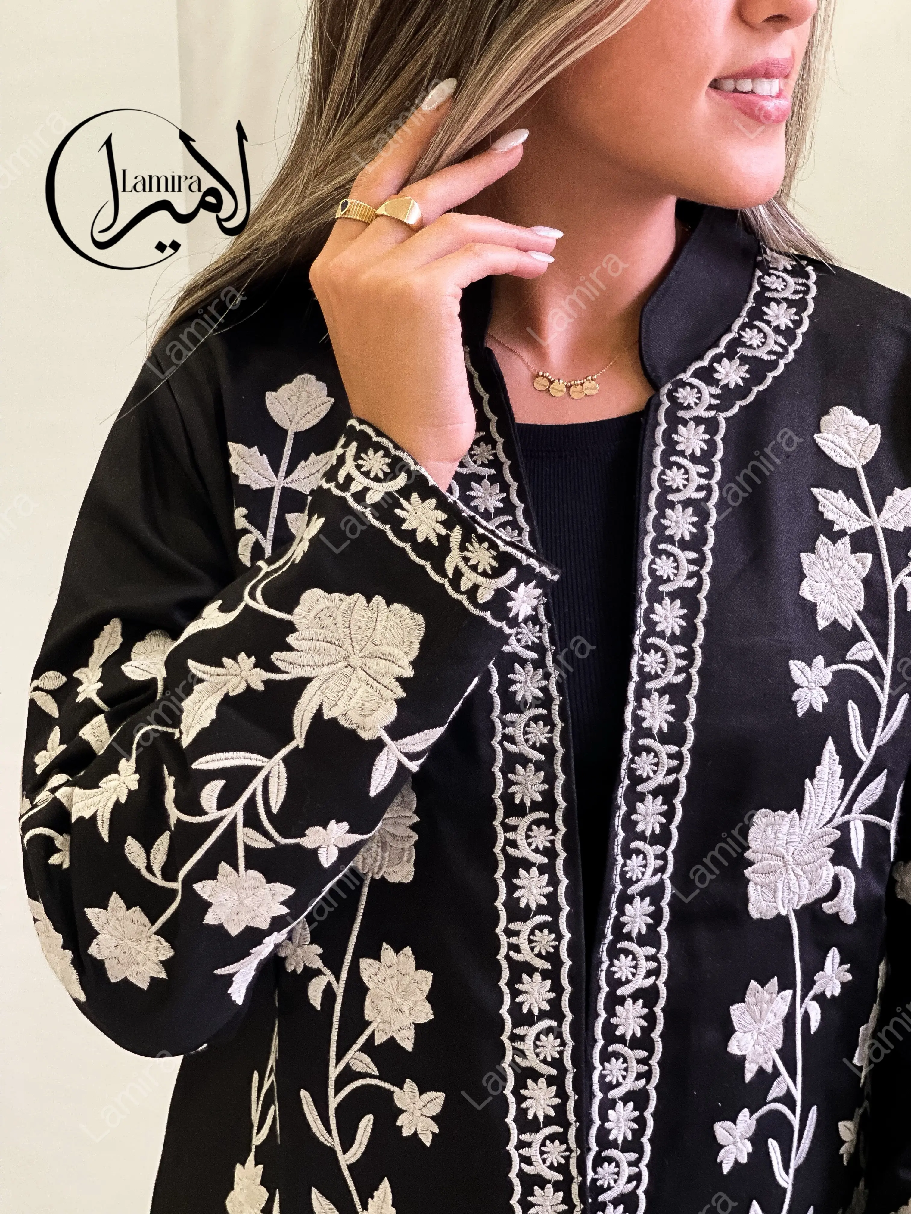 کت جین ضخیم تمام گلدوزی آستر دار مشکی پاییزه ترک