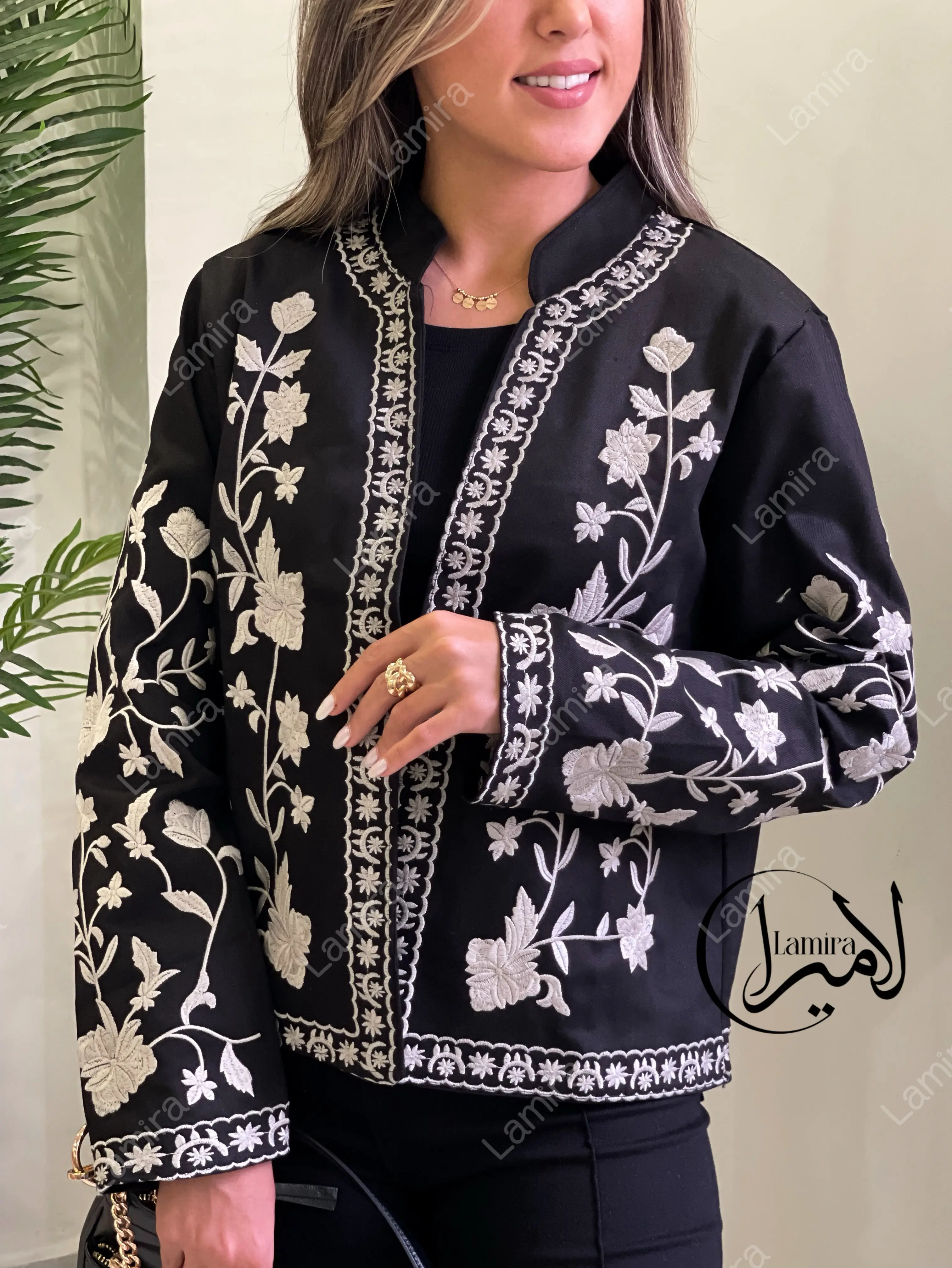 کت جین ضخیم تمام گلدوزی آستر دار مشکی پاییزه ترک
