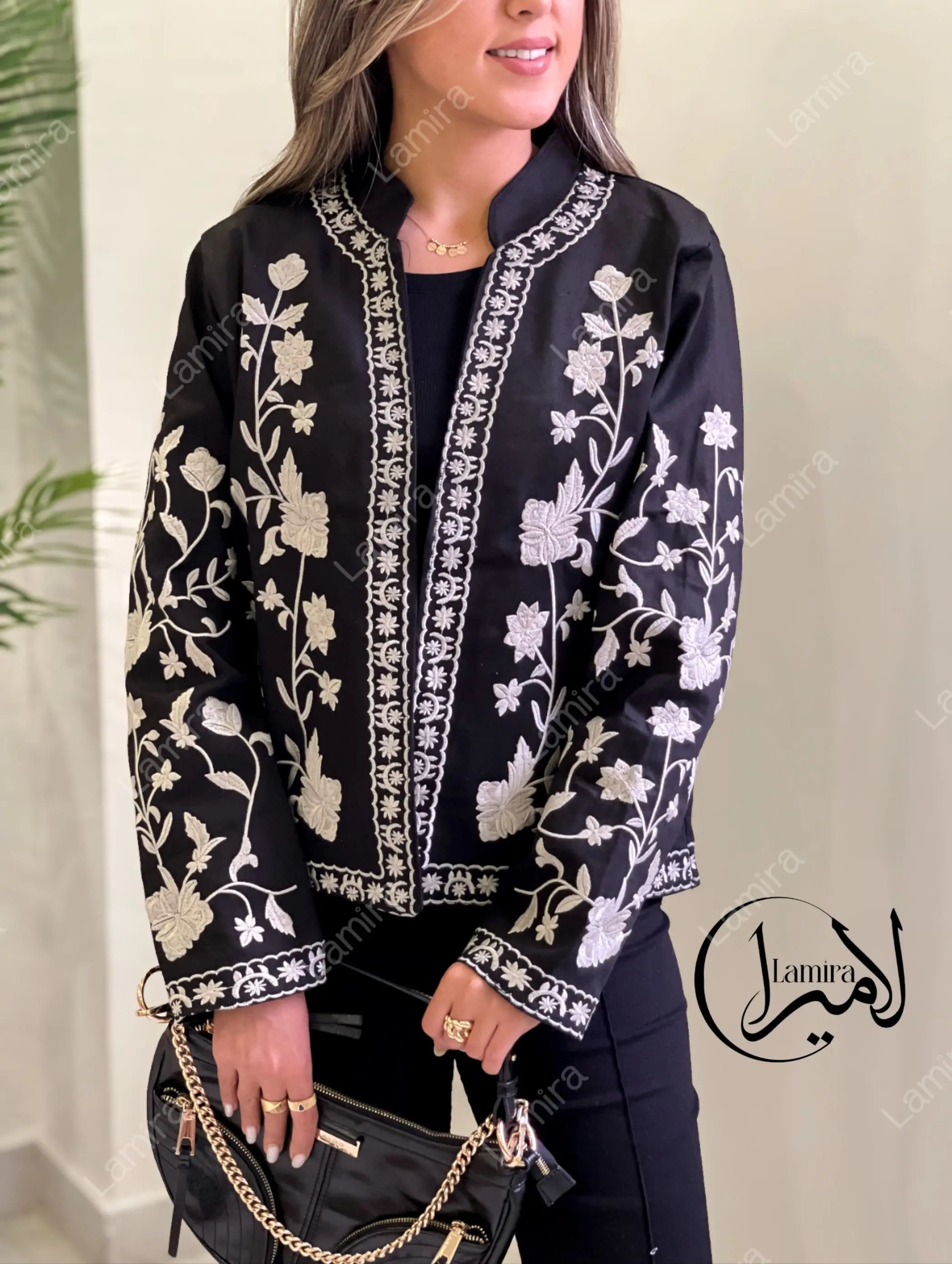 کت جین ضخیم تمام گلدوزی آستر دار مشکی پاییزه ترک