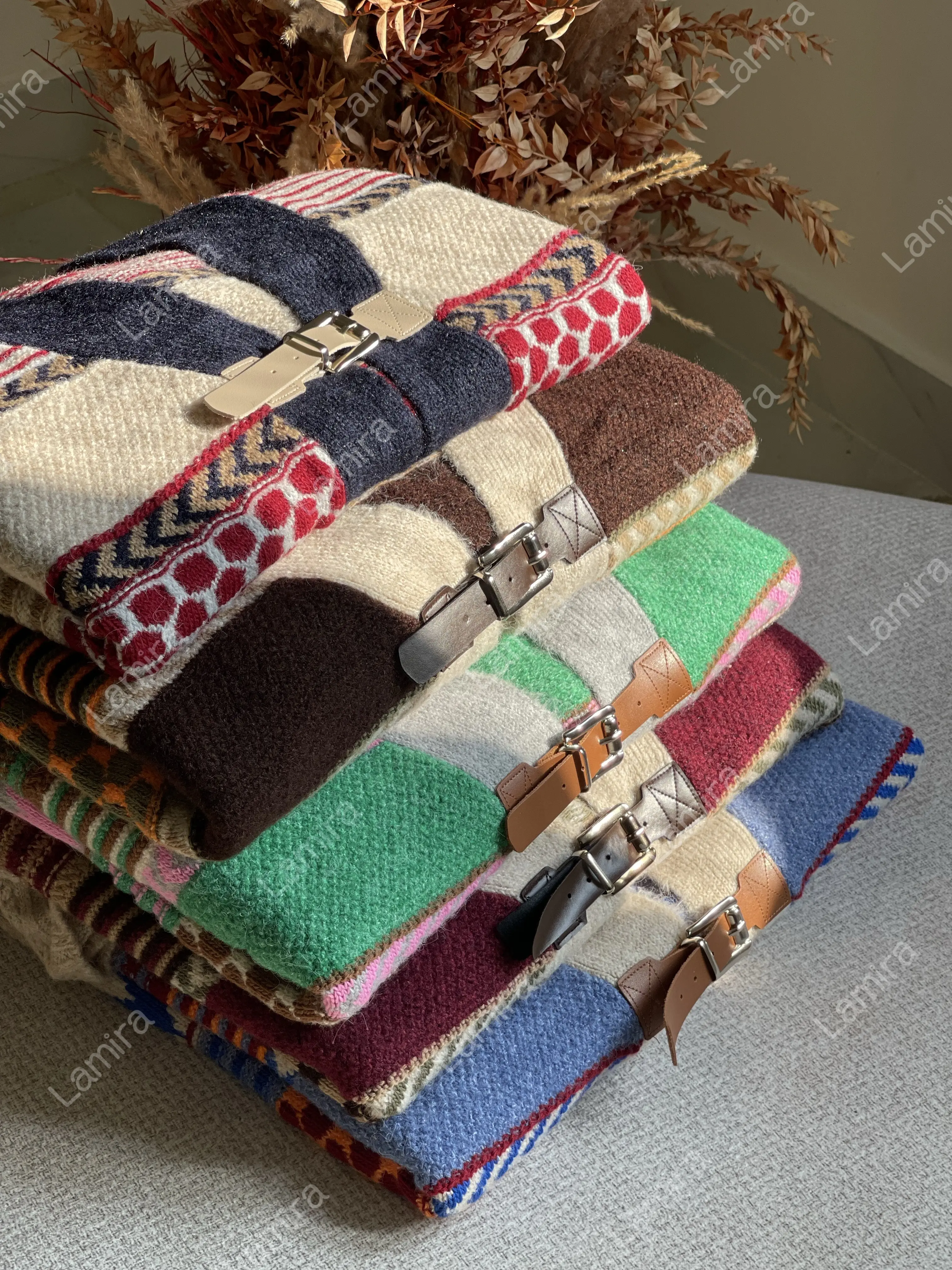 ژاکت وینتیج کمربندار رنگی اورجینال ترک روبین