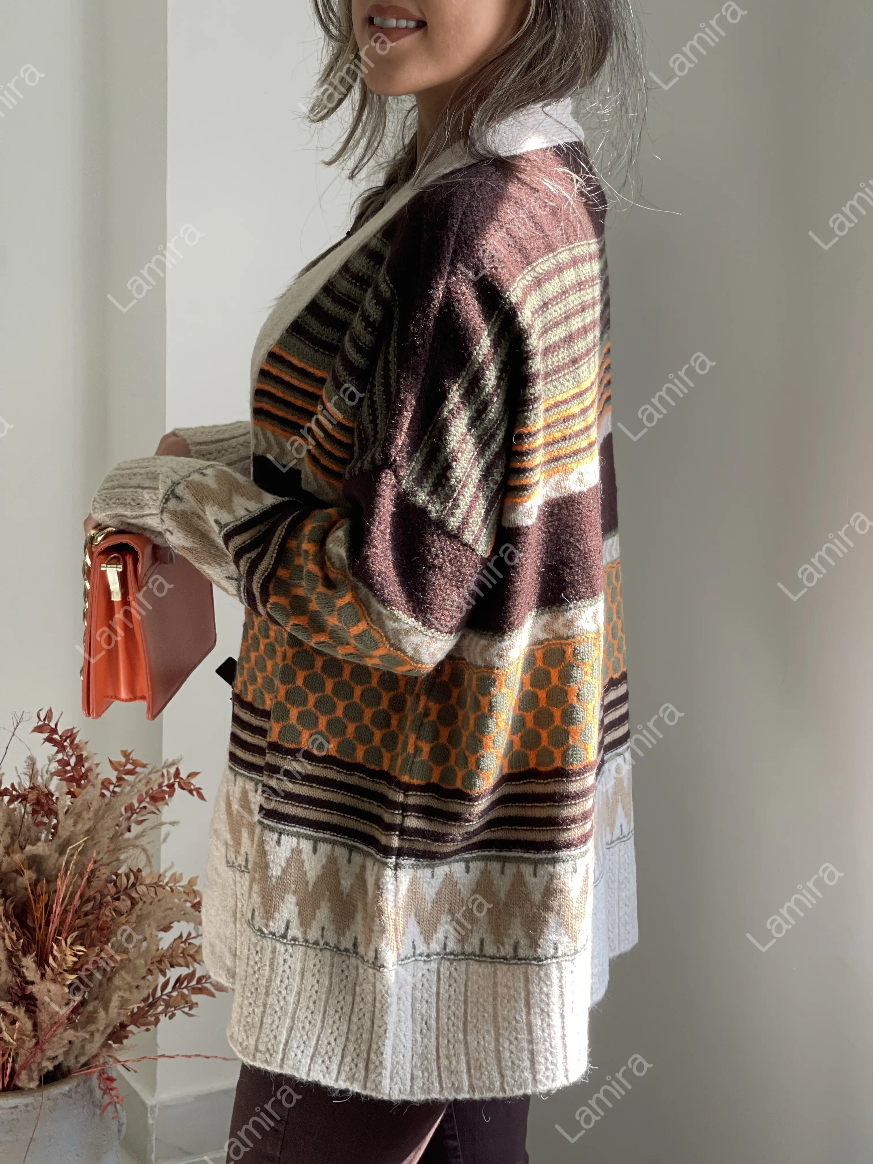 ژاکت وینتیج کمربندار رنگی اورجینال ترک روبین