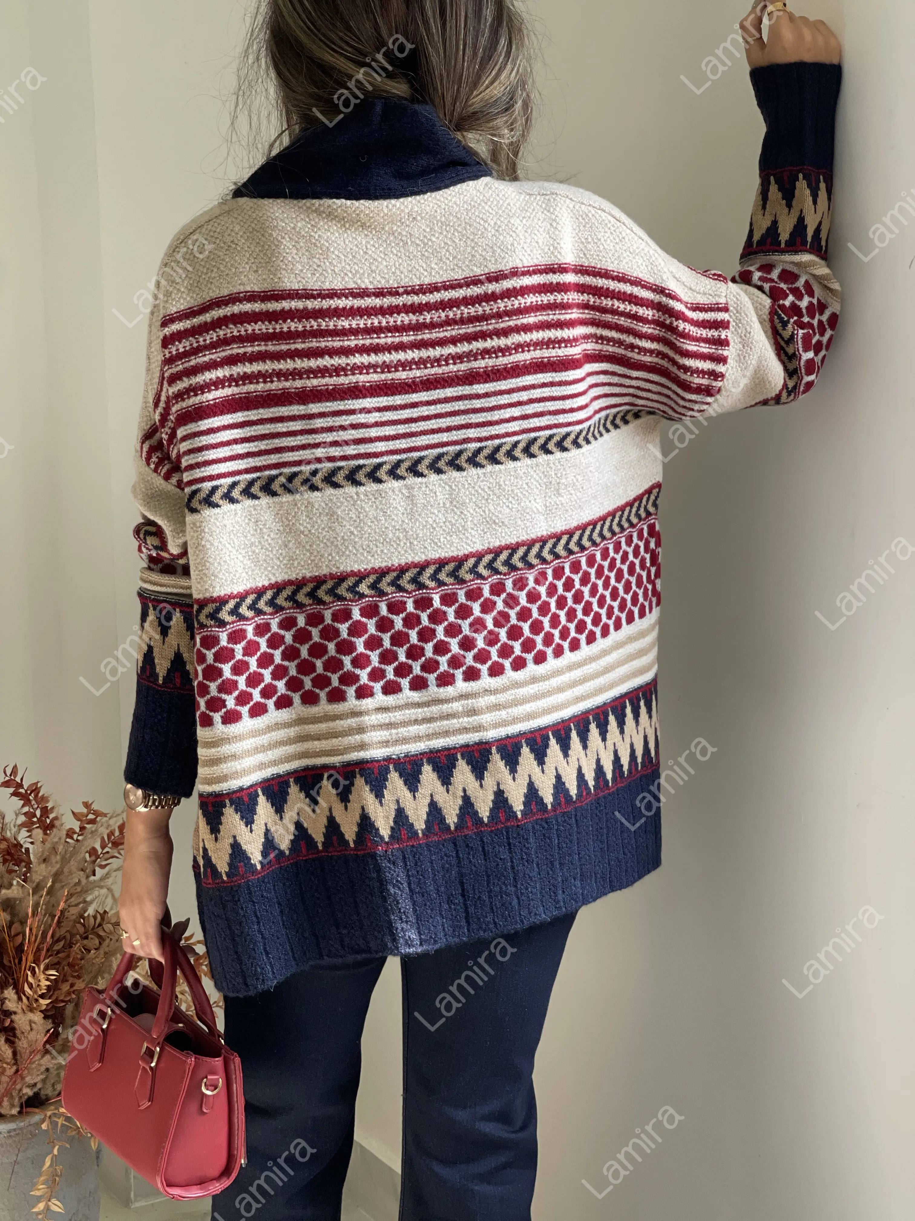 ژاکت وینتیج کمربندار رنگی اورجینال ترک روبین