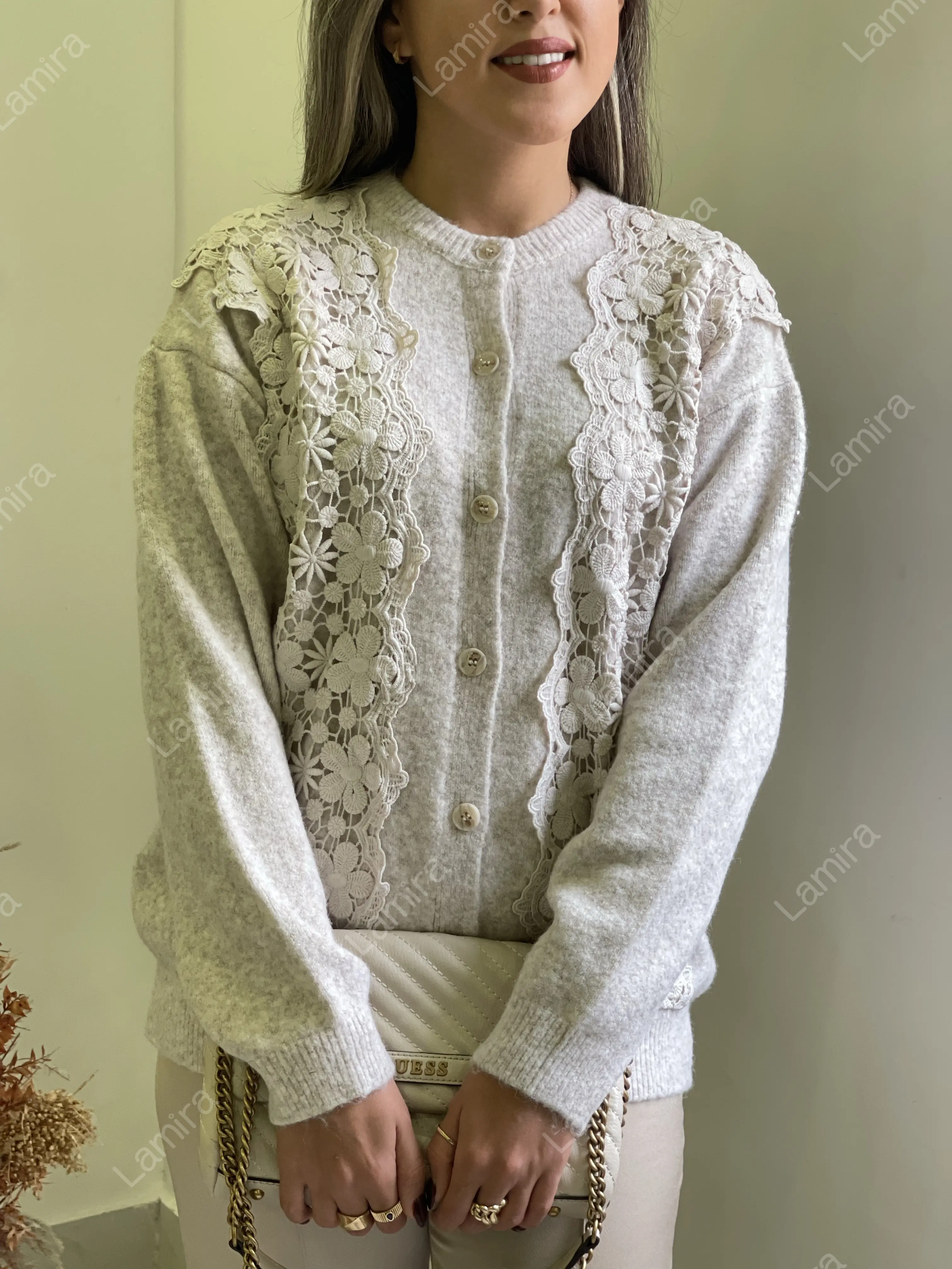 ژاکت بافت دکمه دار کار شده تمام دانتل ترک