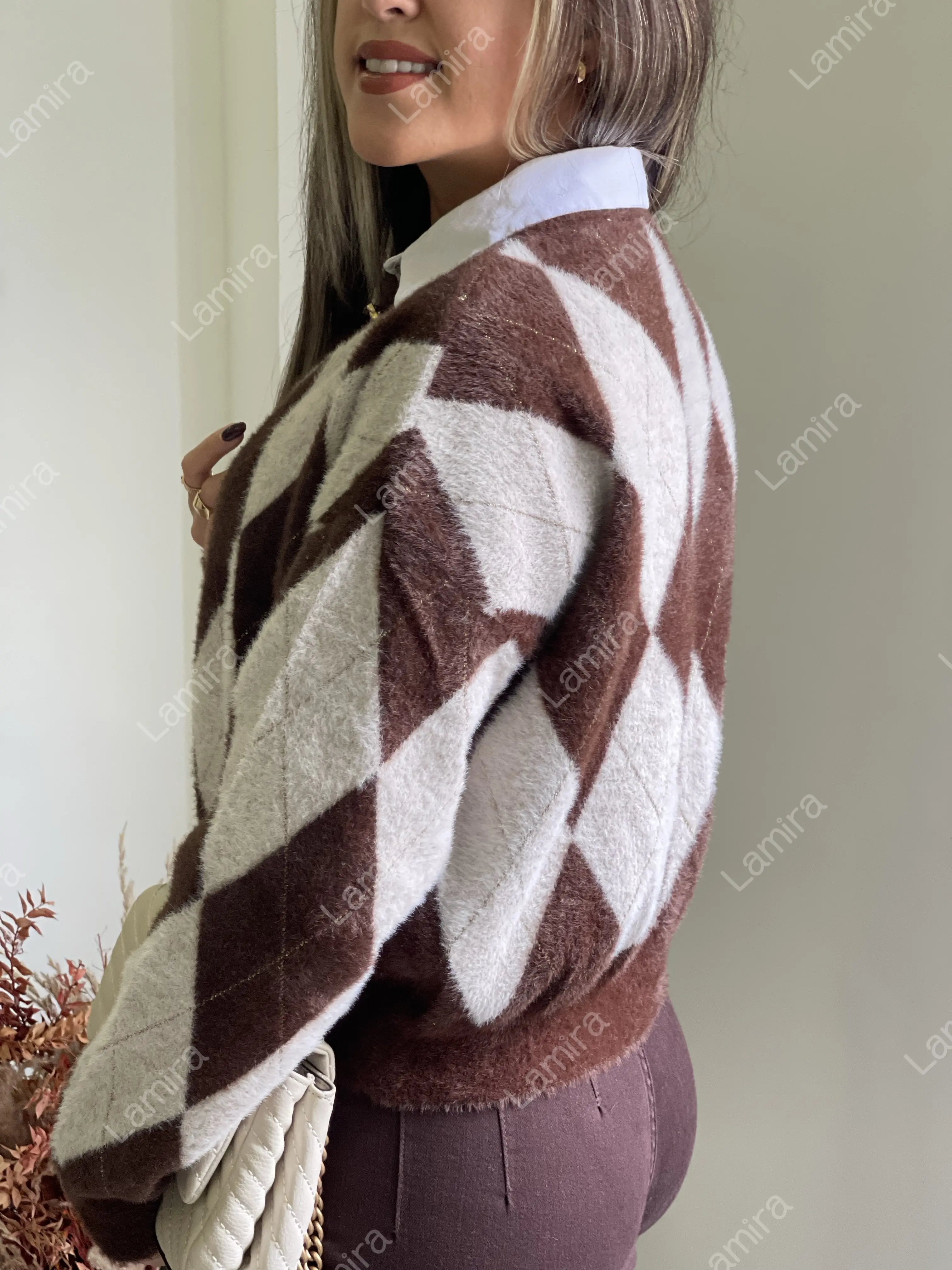 ژاکت بافت کلاسیک طرحدار لمه دوزی ترک