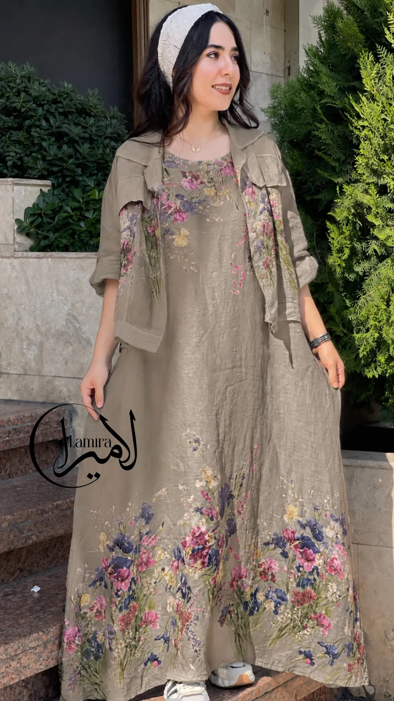 پیراهن لینن ایتالیایی گرم بالا سارافون کت طرح گل ریز