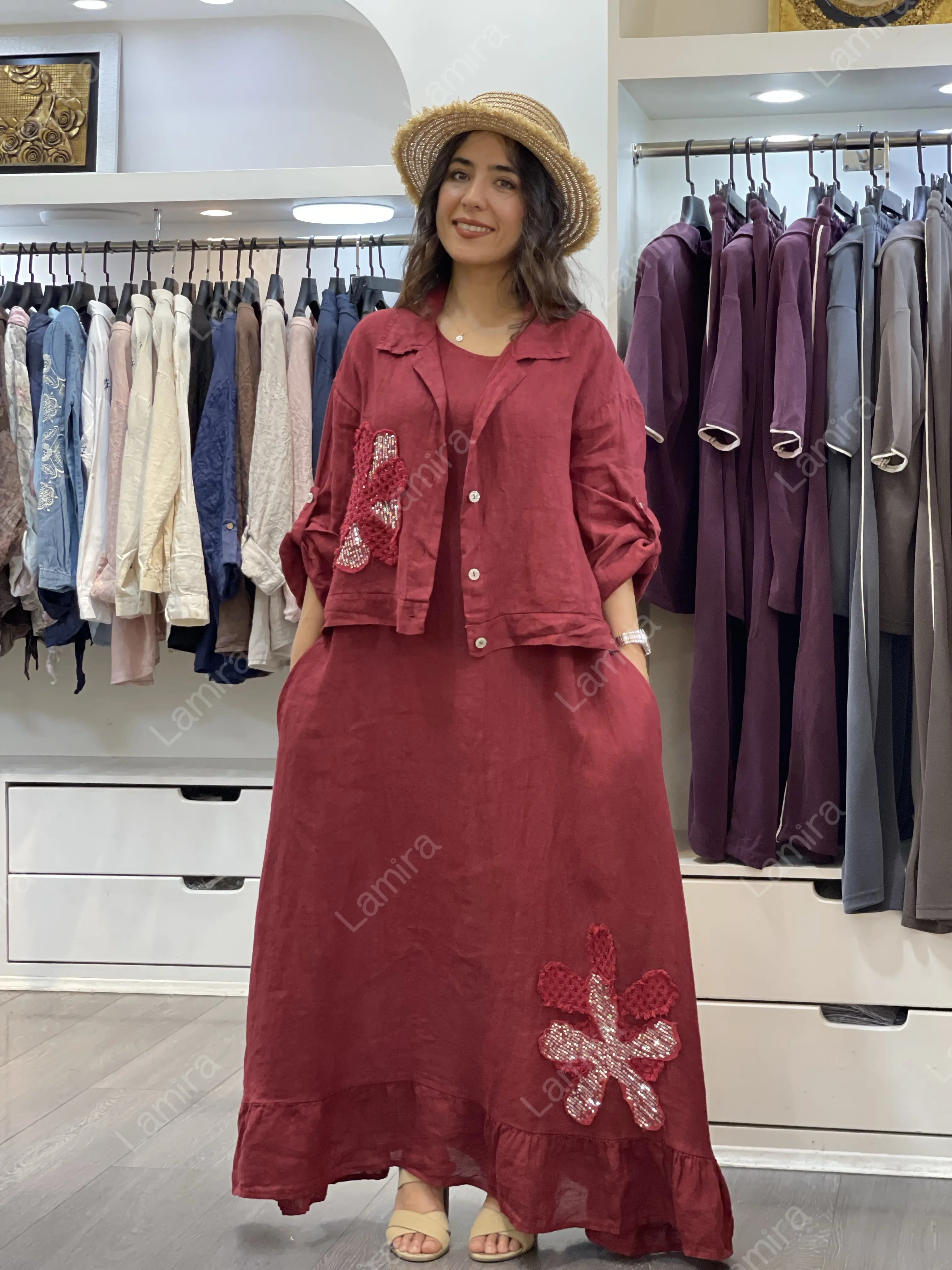 کت سارافون لینن ایتالیایی گرم بالا طرح ستاره 2