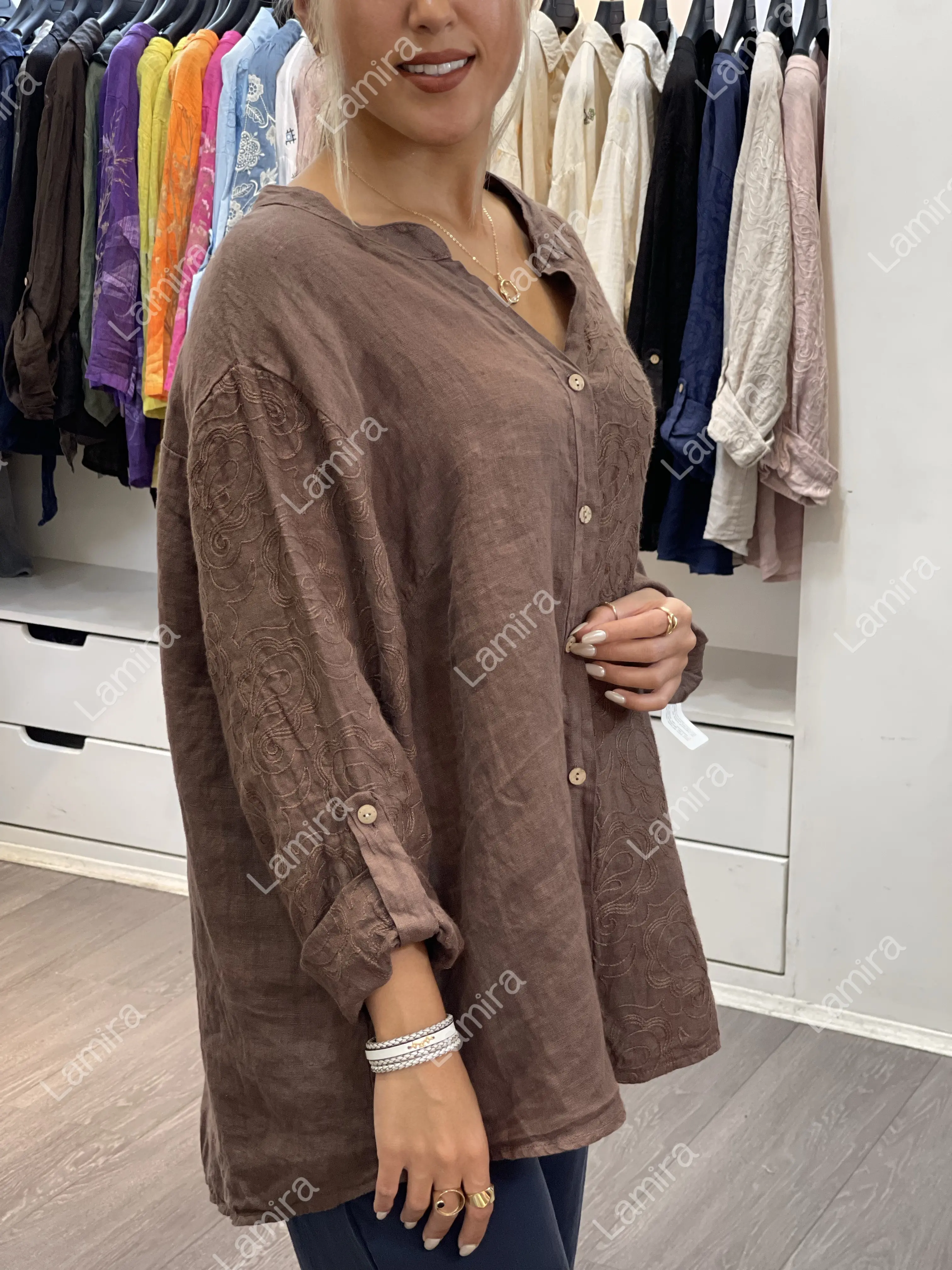 تونیک لینن ایتالیایی گرم بالا گلدوزی طرح نارا
