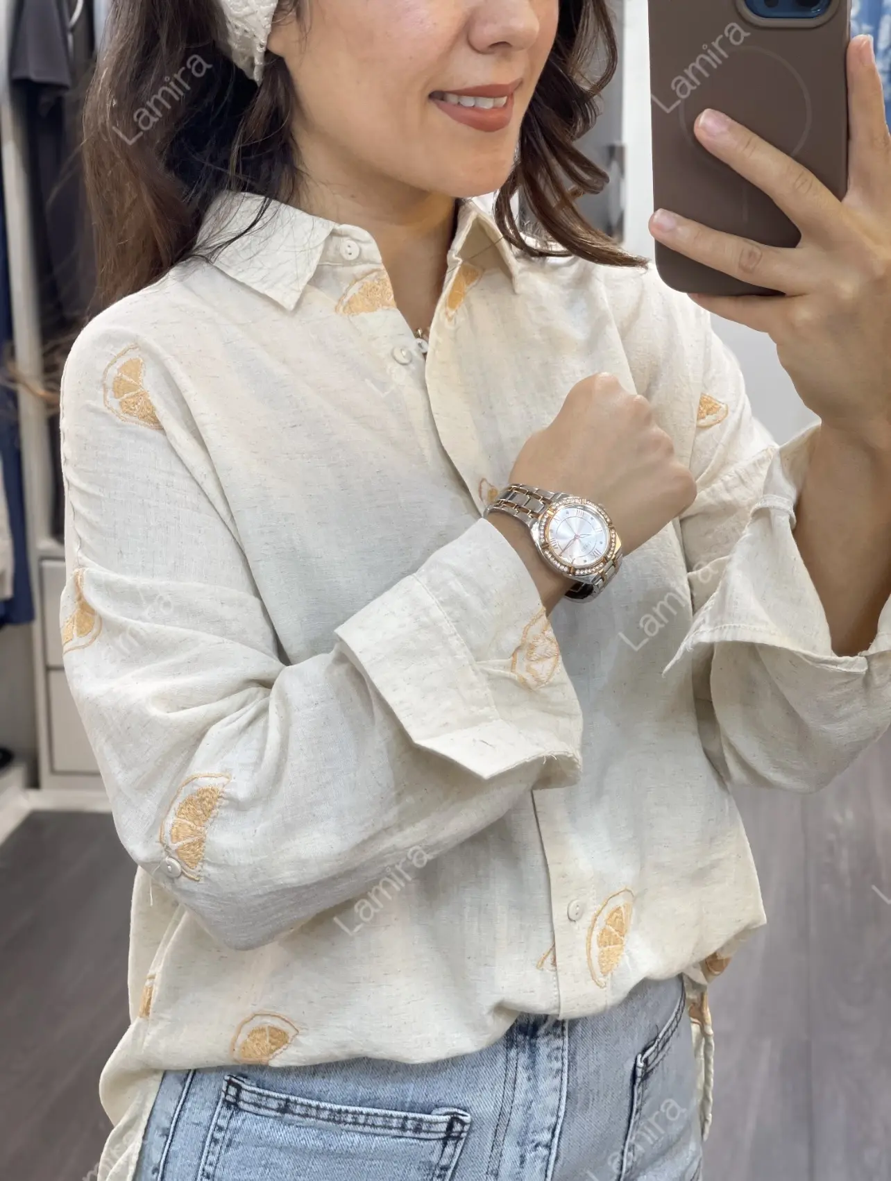 شومیز لینن گلدوزی اورجینال ترک طرح پرتقال🍊