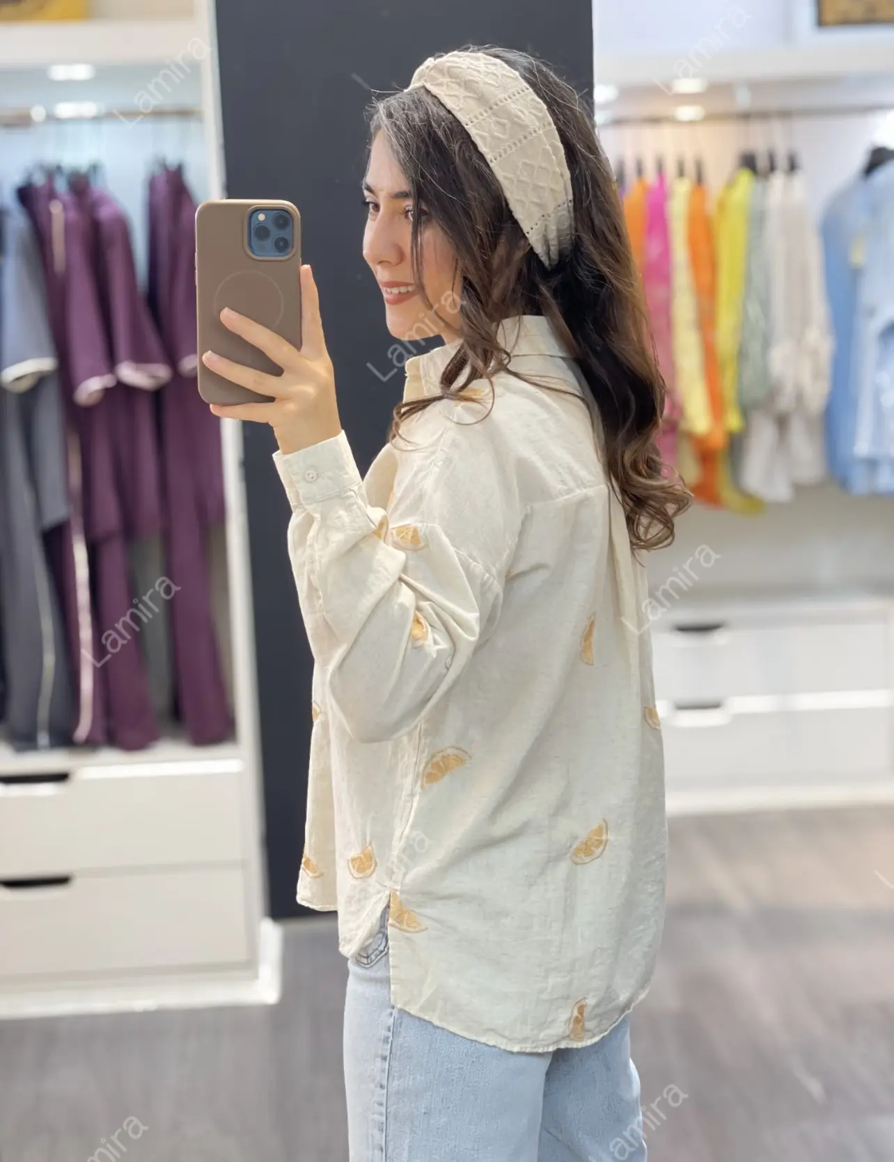 شومیز لینن گلدوزی اورجینال ترک طرح پرتقال🍊