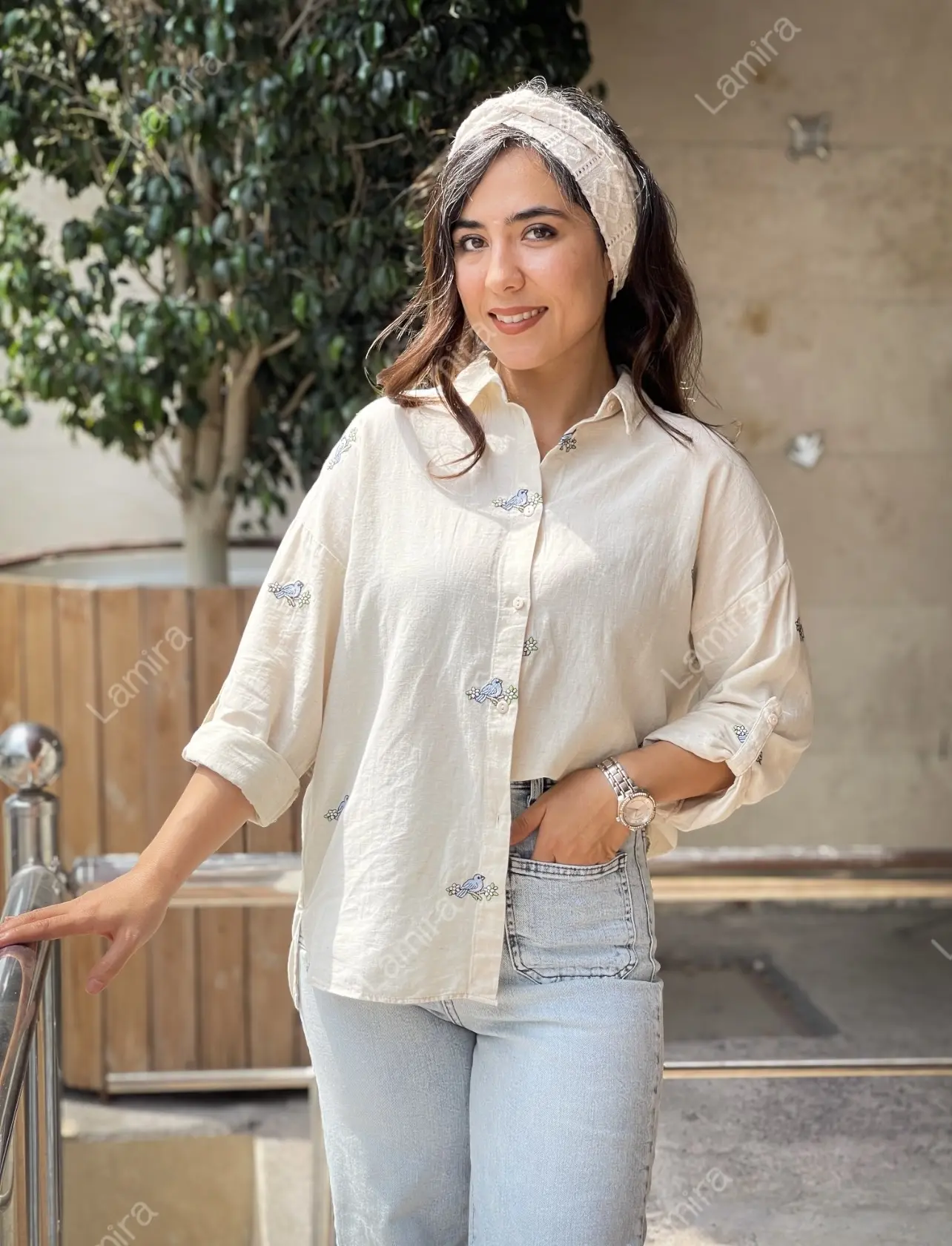 شومیز لینن گلدوزی اورجینال ترک طرح گنجشک