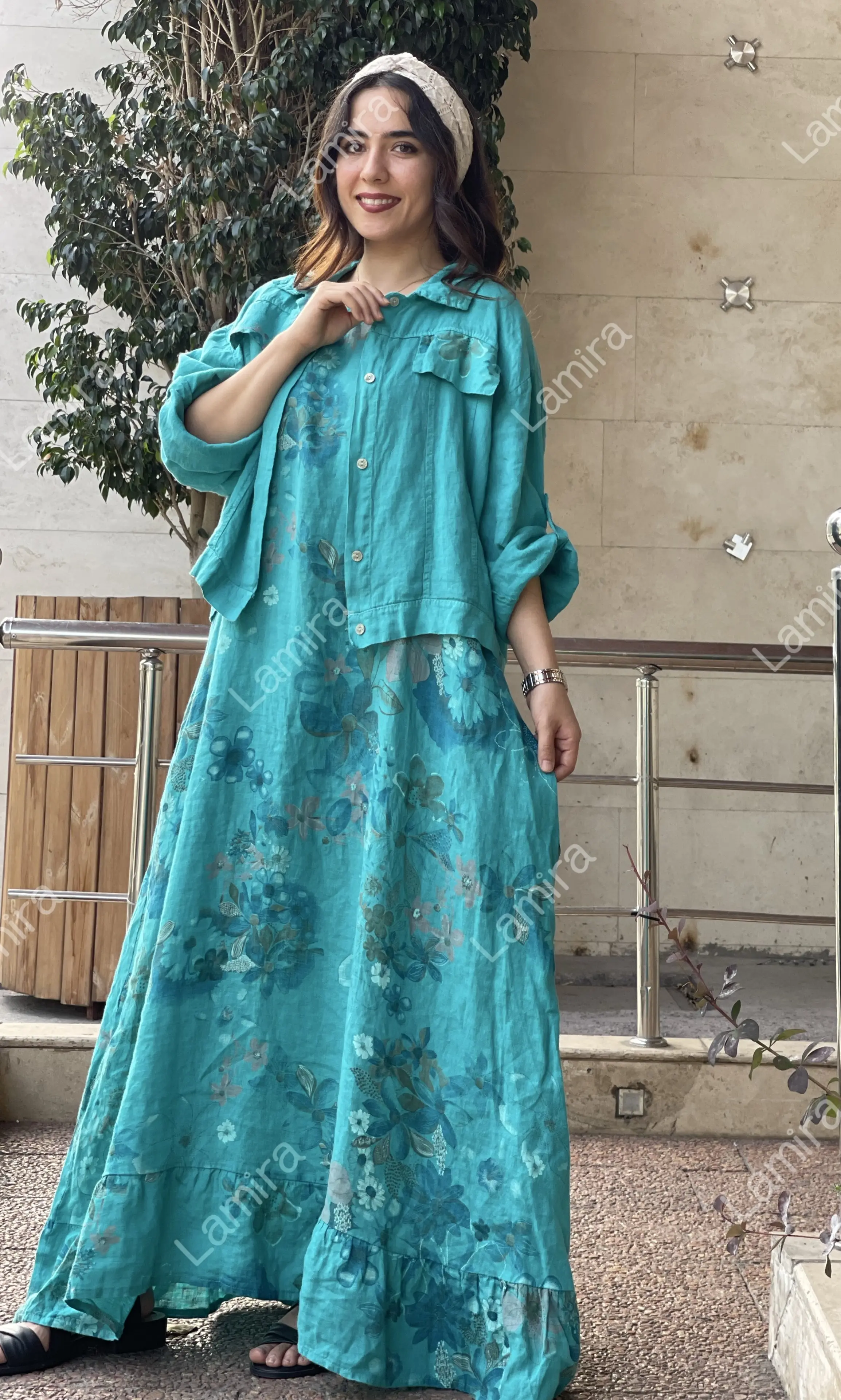 پیراهن لینن ایتالیایی گرم بالا سارافون کت طرح گلستان