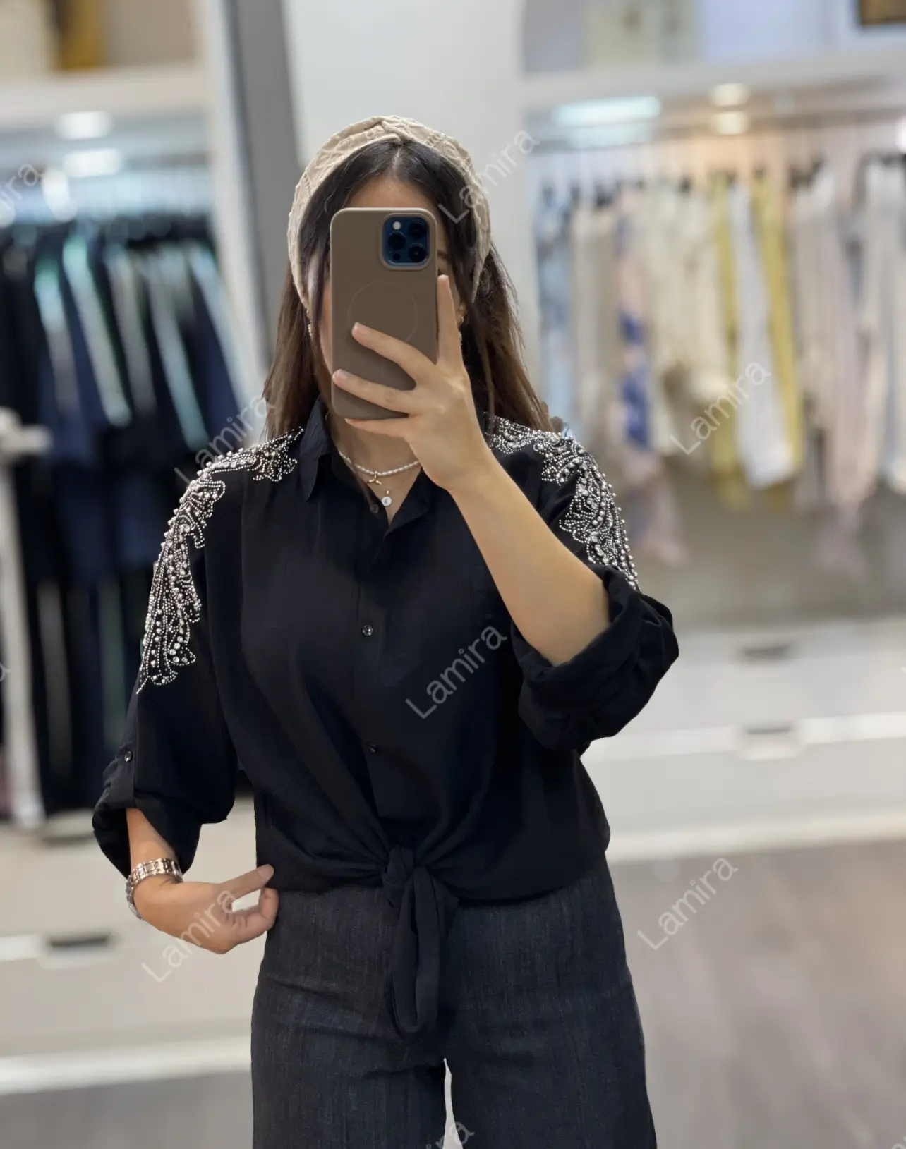 شومیز مانتویی مجلسی سرشونه سنگ