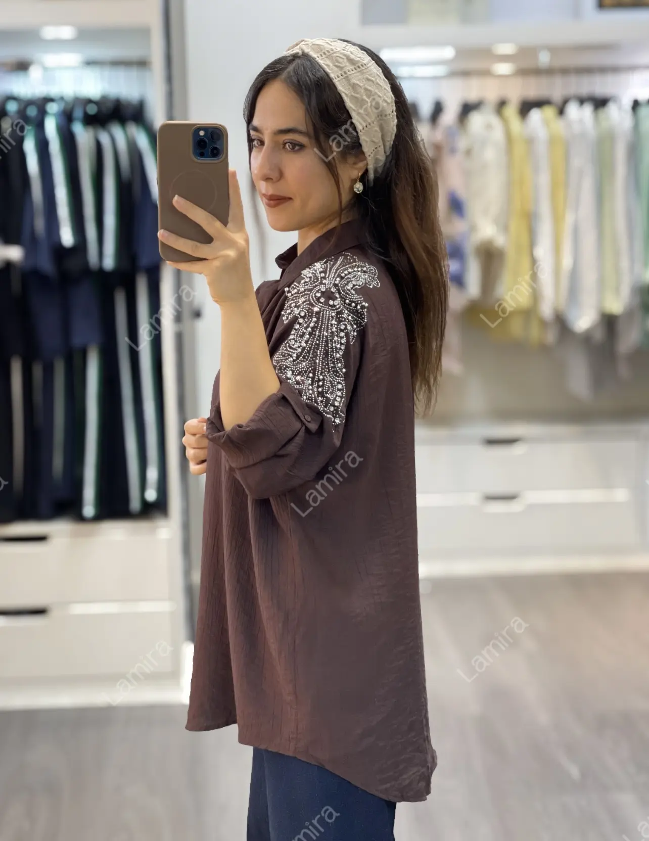 شومیز مانتویی مجلسی سرشونه سنگ