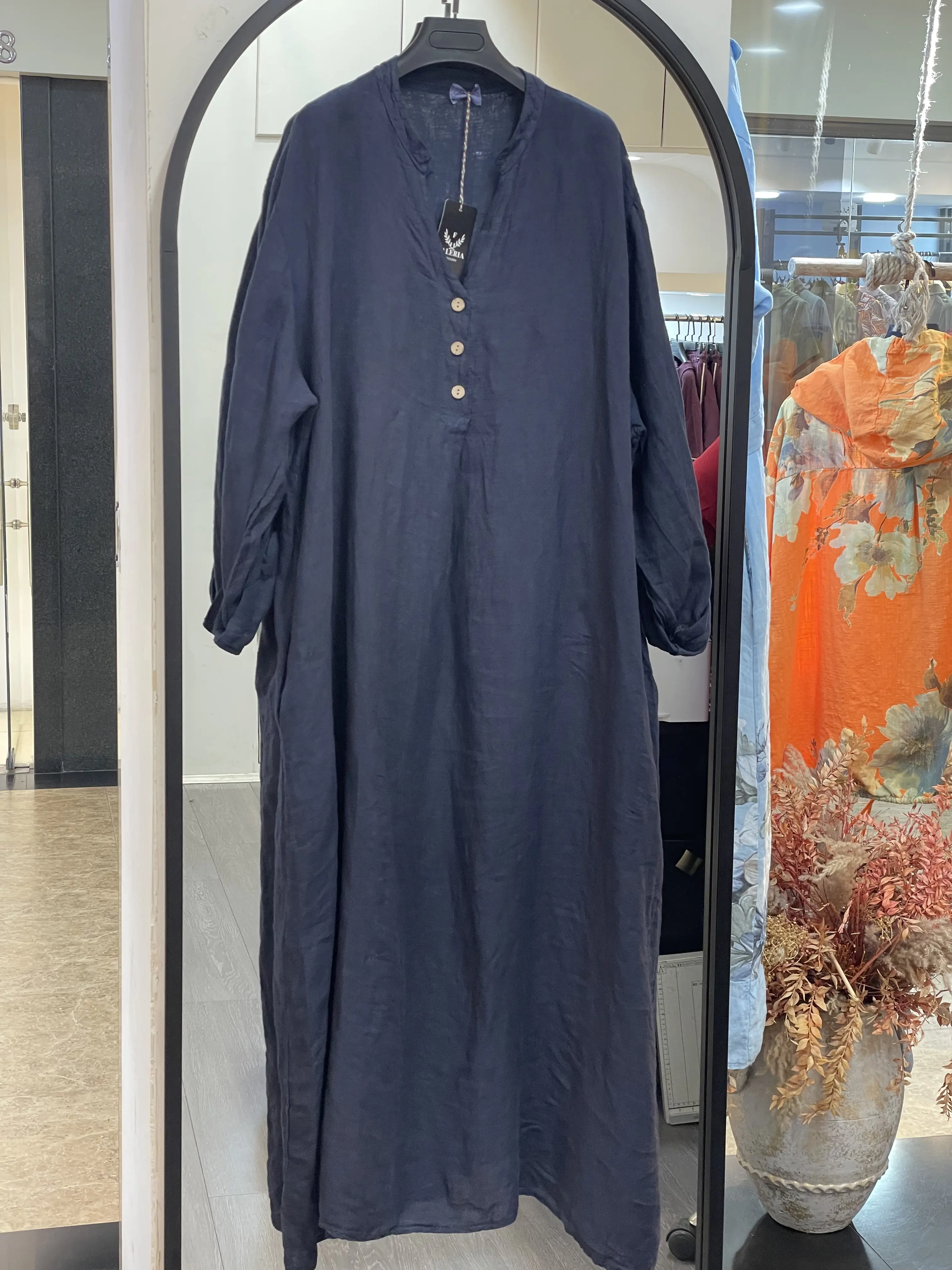 پیراهن لینن ایتالیایی ساده سه دکمه کفتان