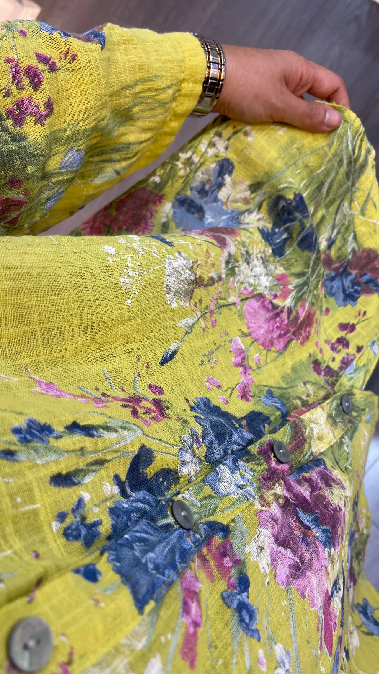 شومیز لینن ایتالیایی تمام دکمه طرح گلریز