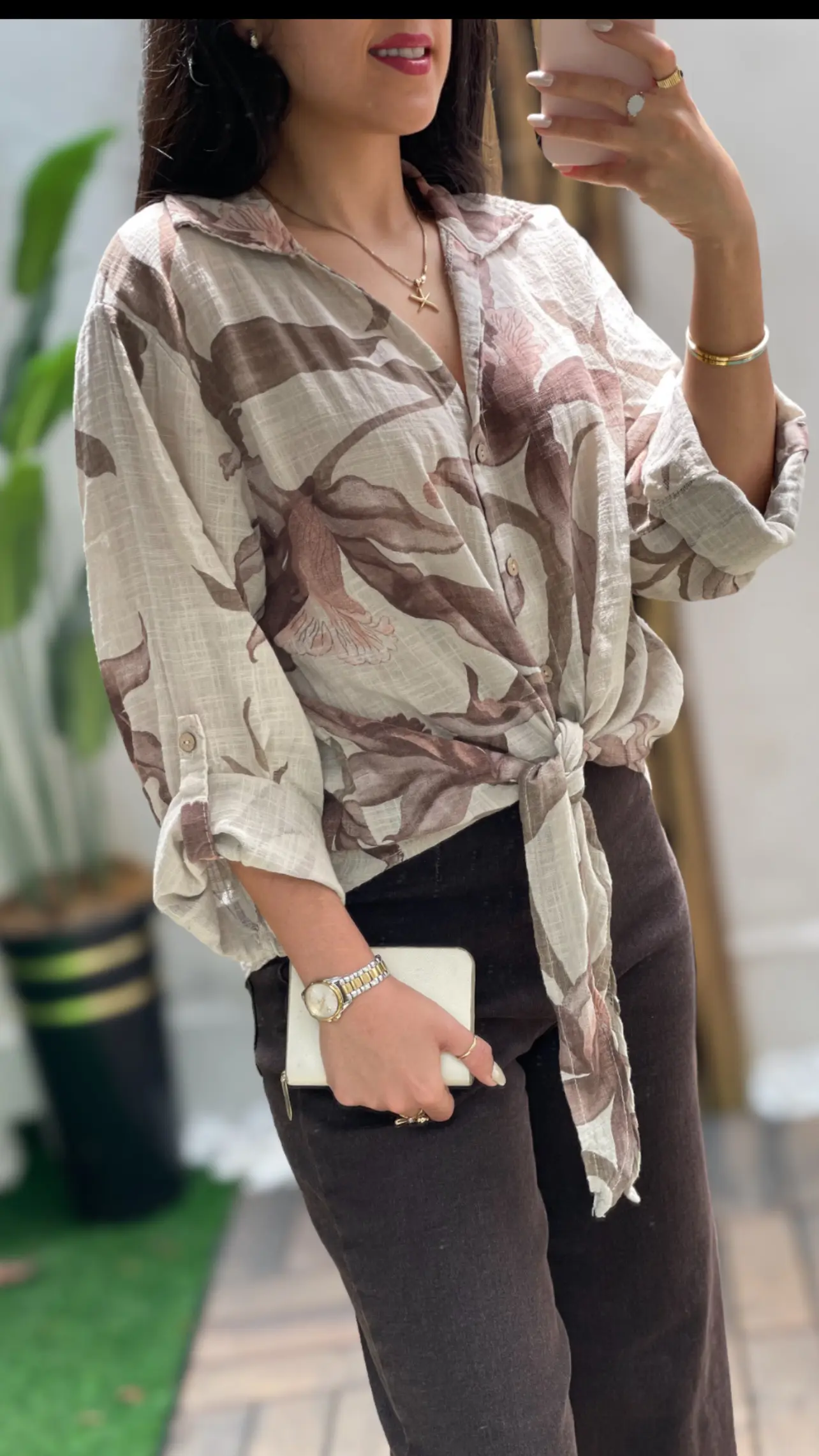 شومیز لینن ایتالیایی گره ای طرح آوریل
