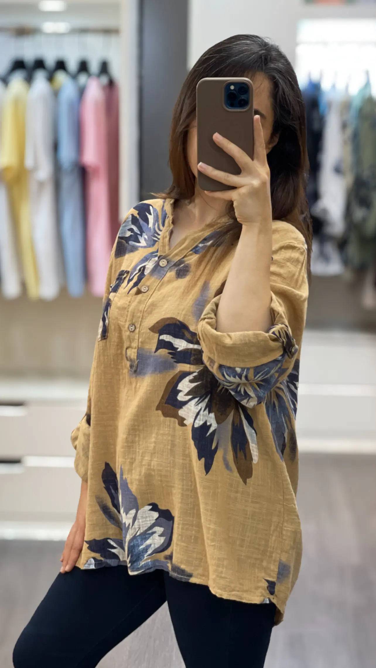 شومیز لینن ایتالیایی سه دکمه طرح ارکید
